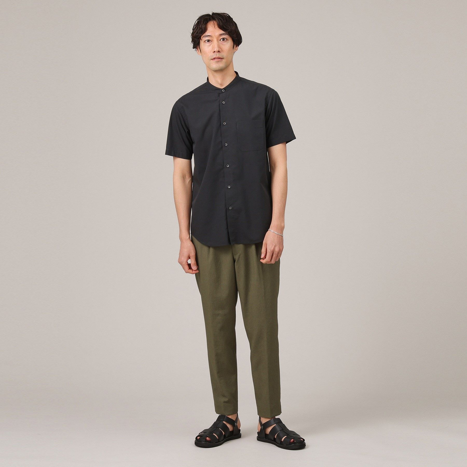 TAKEO KIKUCHI「コットン セルロース バンドカラー 半袖シャツ」|シャツ・ブラウス|