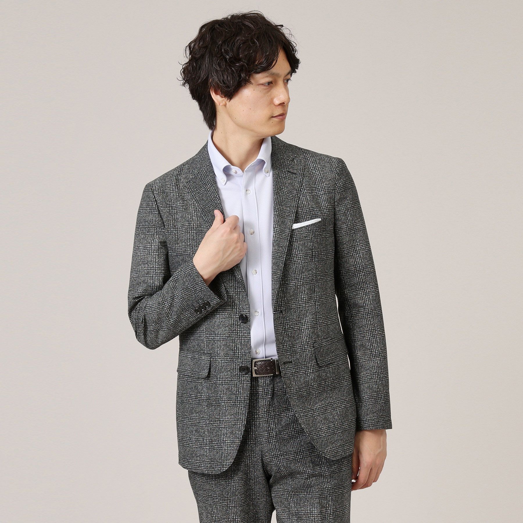 TAKEO KIKUCHI「【抗菌防臭】COOL DOTS（R）グレンチェック ジャケット」|テーラードジャケット|ブラック(219)