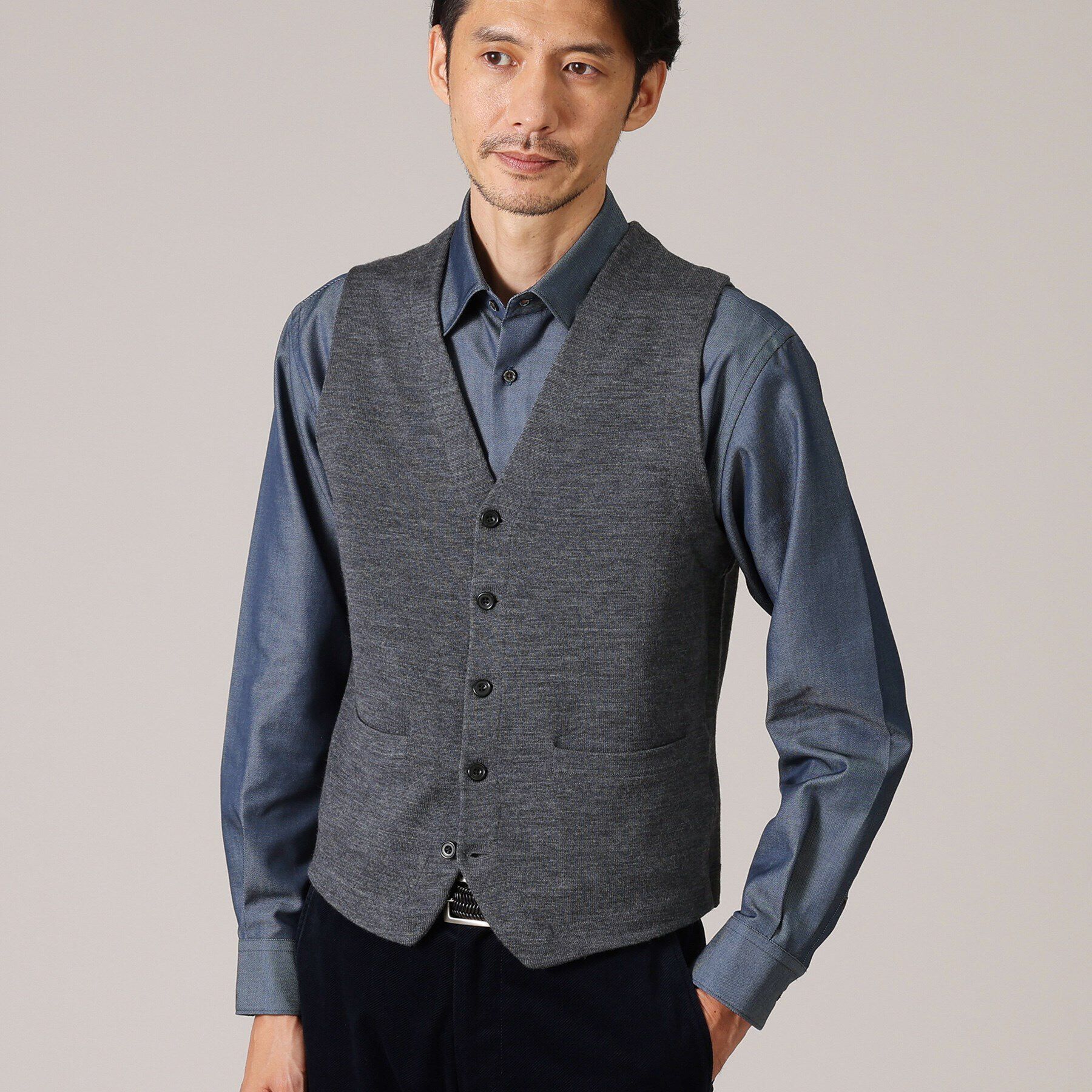 TAKEO KIKUCHI「【アンチピリング】ニット ジレ」|ニット・セーター|チャコールグレー(0
