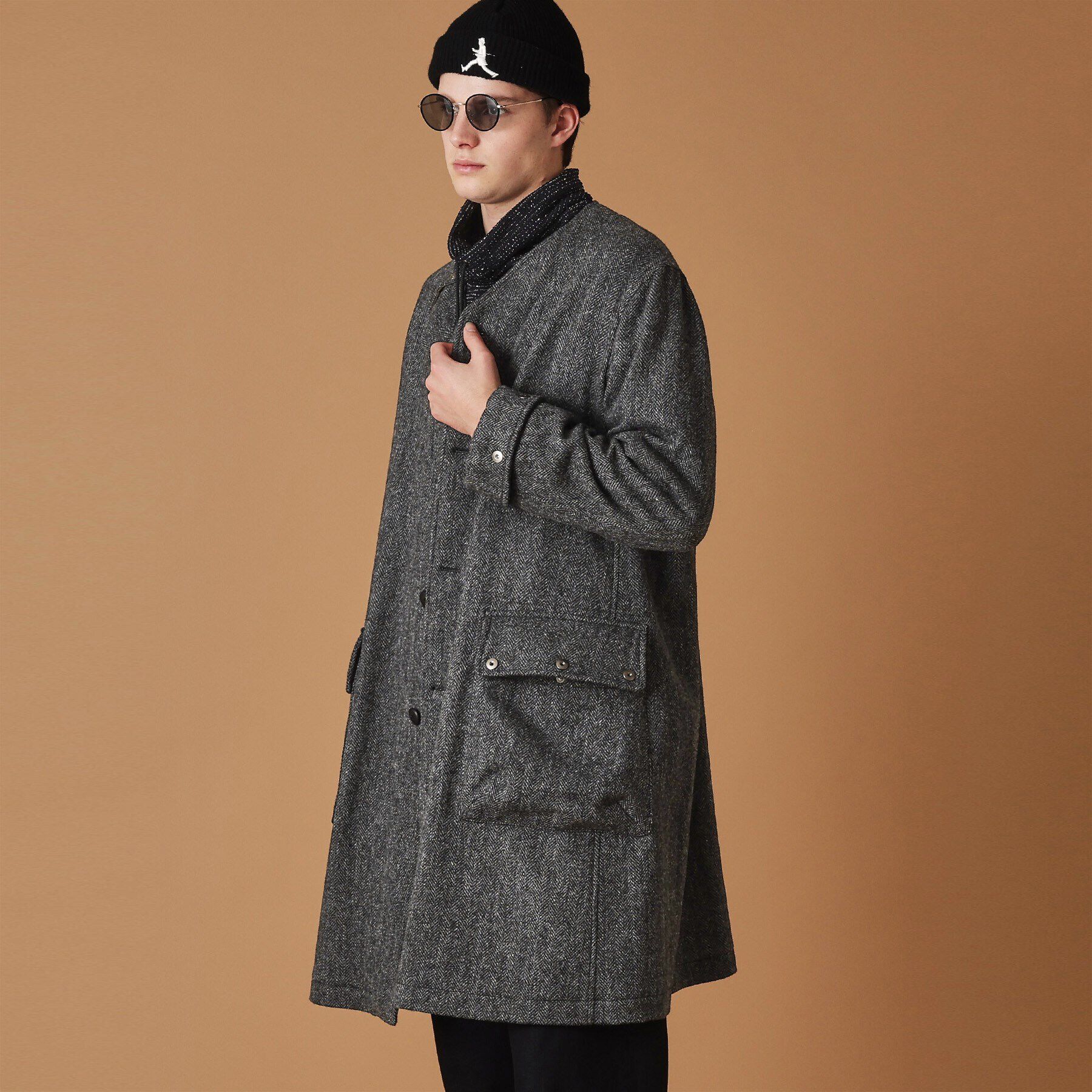 40CARATS&525「ウールヘリンボン ノーカラーコート」|ノーカラーコート|