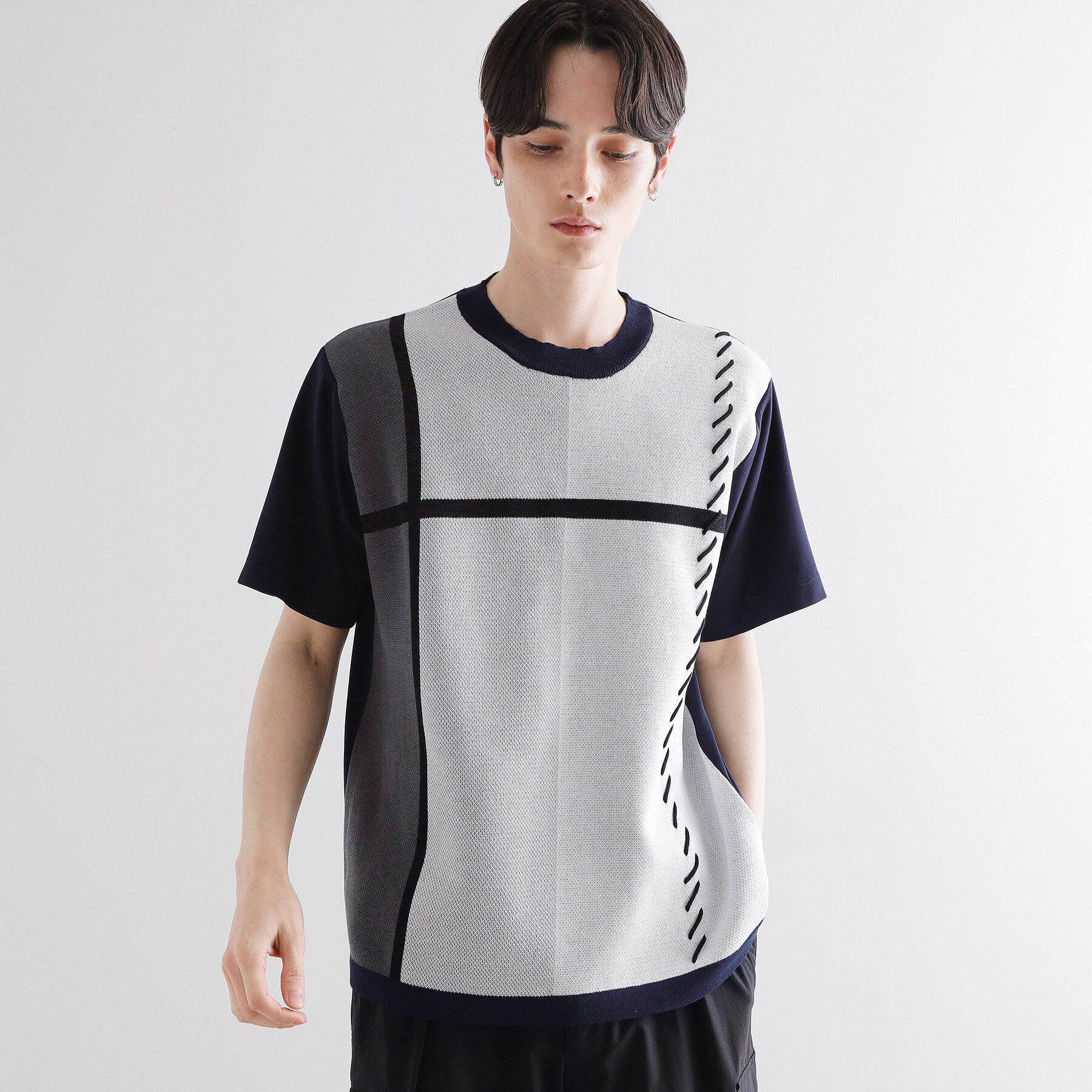 tk.TAKEO KIKUCHI「ニットドッキングクロスオーバー」|Tシャツ・カットソー|ネイビー(094)