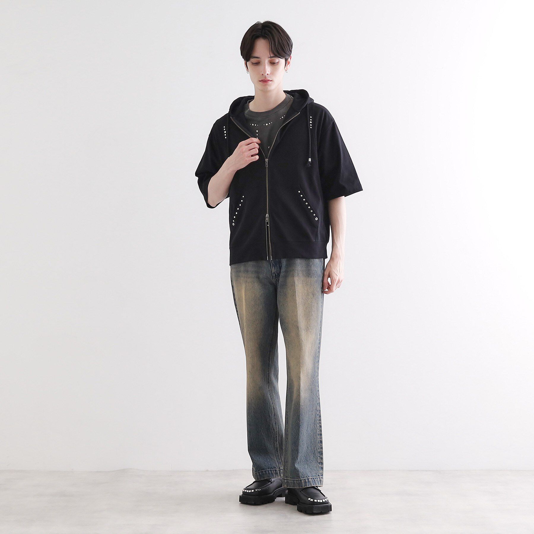 tk.TAKEO KIKUCHI「スタッズ ダブルZIPパーカ」|パーカー|