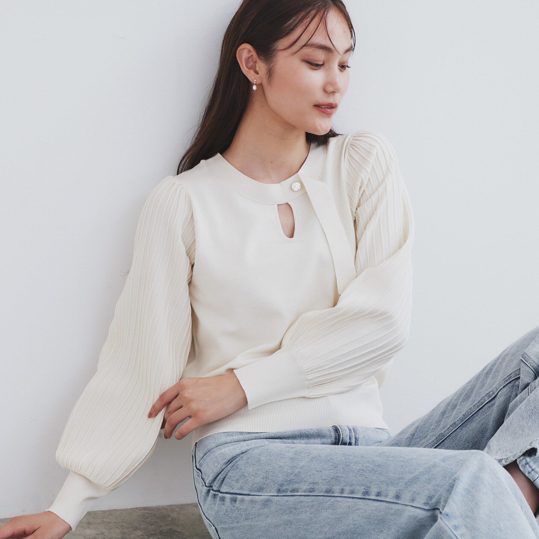 index「前後2way プリーツスリーブニット【洗濯機洗い可/抗ピル】」|ニット・セーター|
