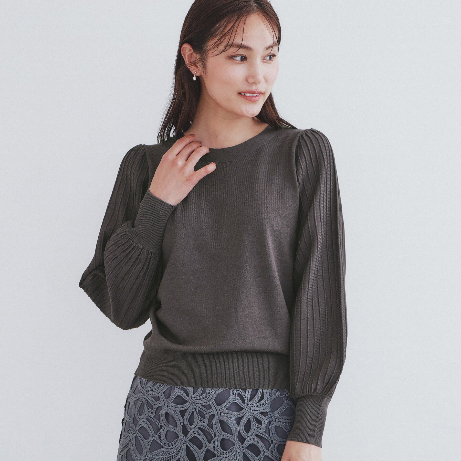 index「前後2way プリーツスリーブニット【洗濯機洗い可/抗ピル】」|ニット・セーター|