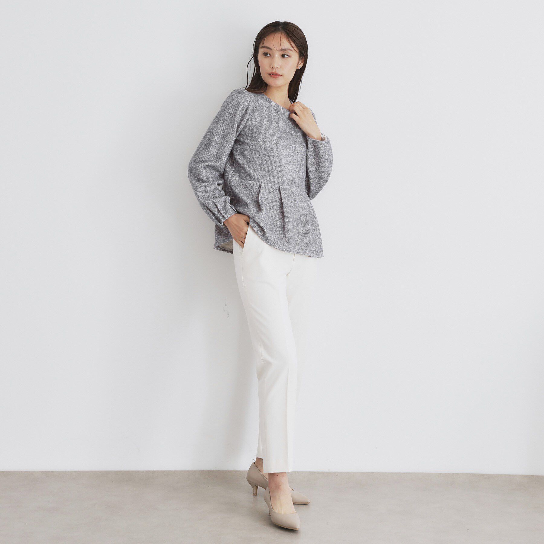 index「起毛ツイード調ジャージトップス【洗濯機洗い可】」|Tシャツ・カットソー|