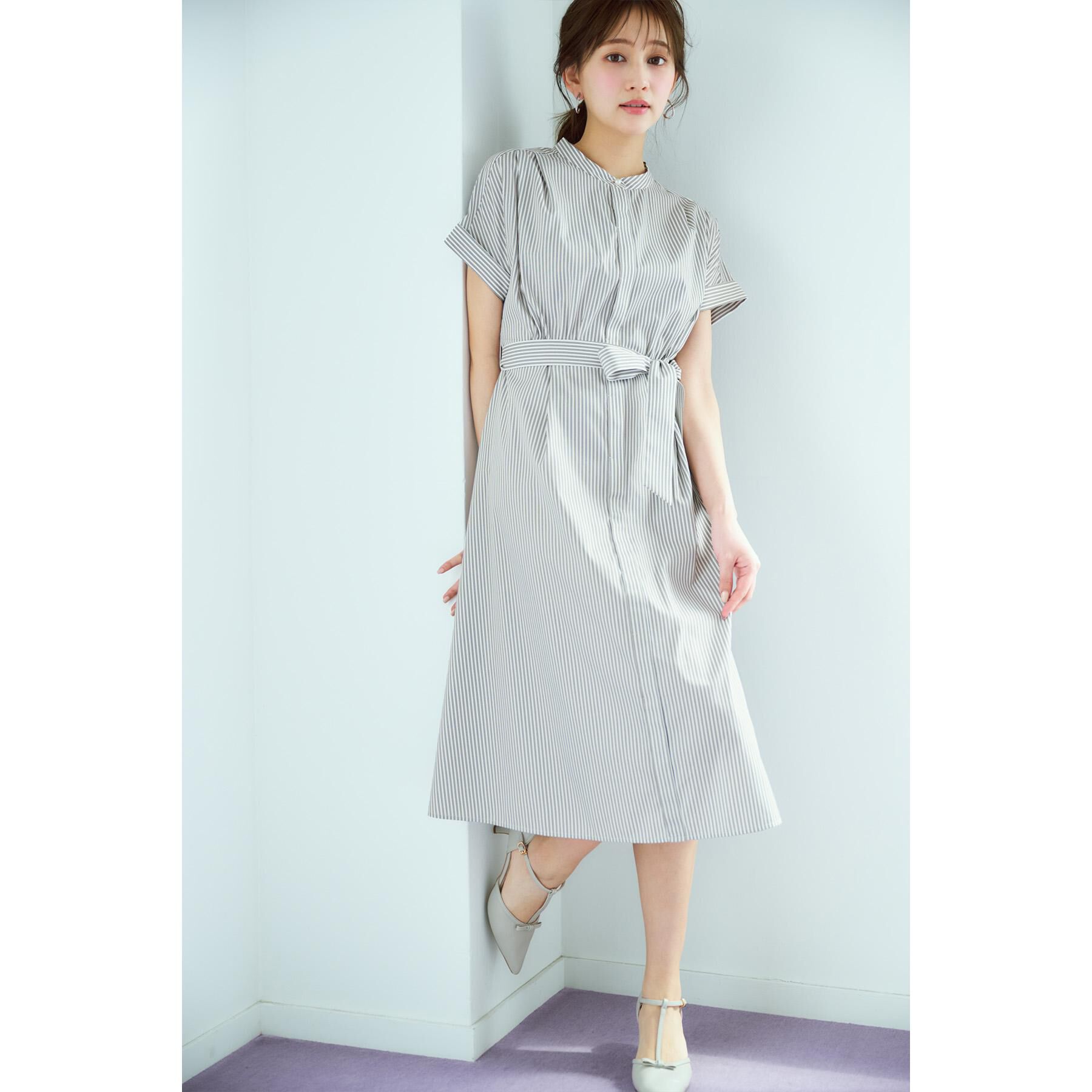 index「《XS-LLサイズ》マルチストライプシャツワンピース【洗濯機洗い可/イージーアイロン/防シワ】」|ワンピース|