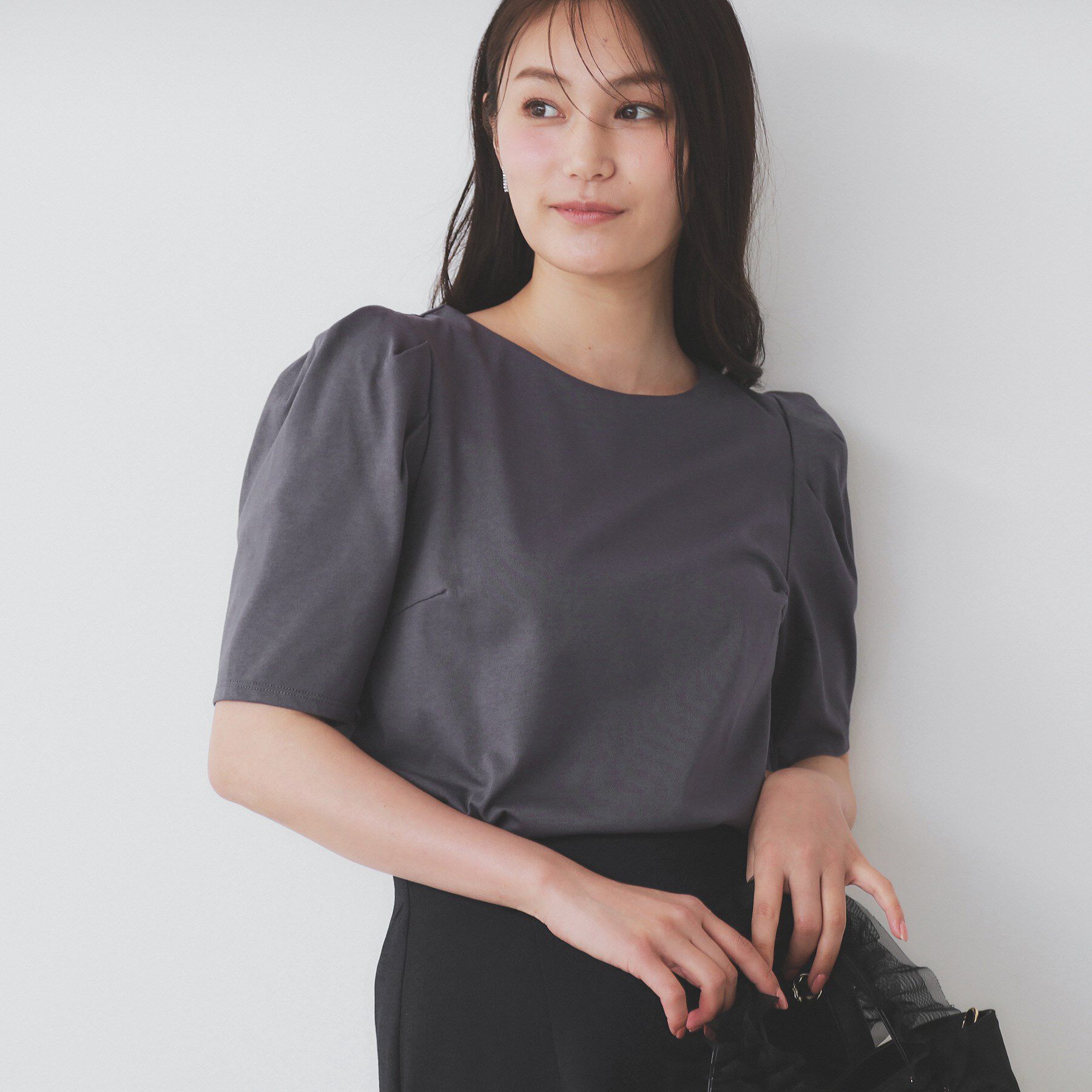 index「《7色展開/XS-LLサイズ》多機能タックスリーブトップス【汗ジミ防止/吸水速乾/接触冷感/UVケア」|Tシャツ・カットソー|チャコールグレー(8