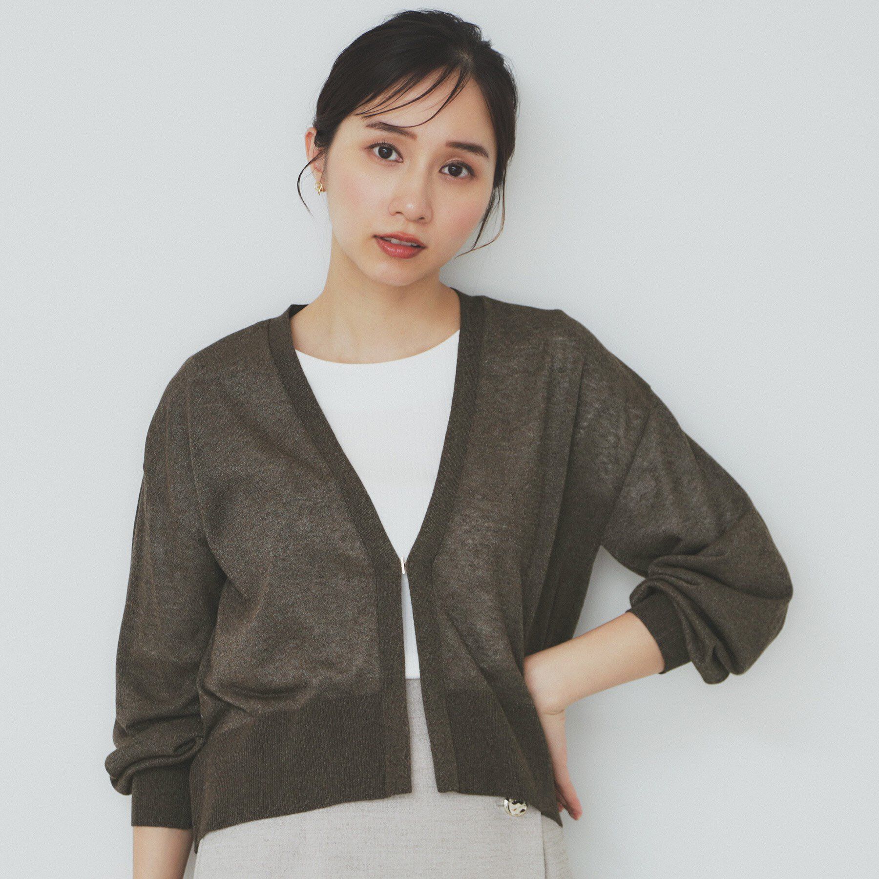 index「《5色展開》コンパクトショートカーディガン【洗濯機洗い可】」|カーディガン|ブラウン(044)