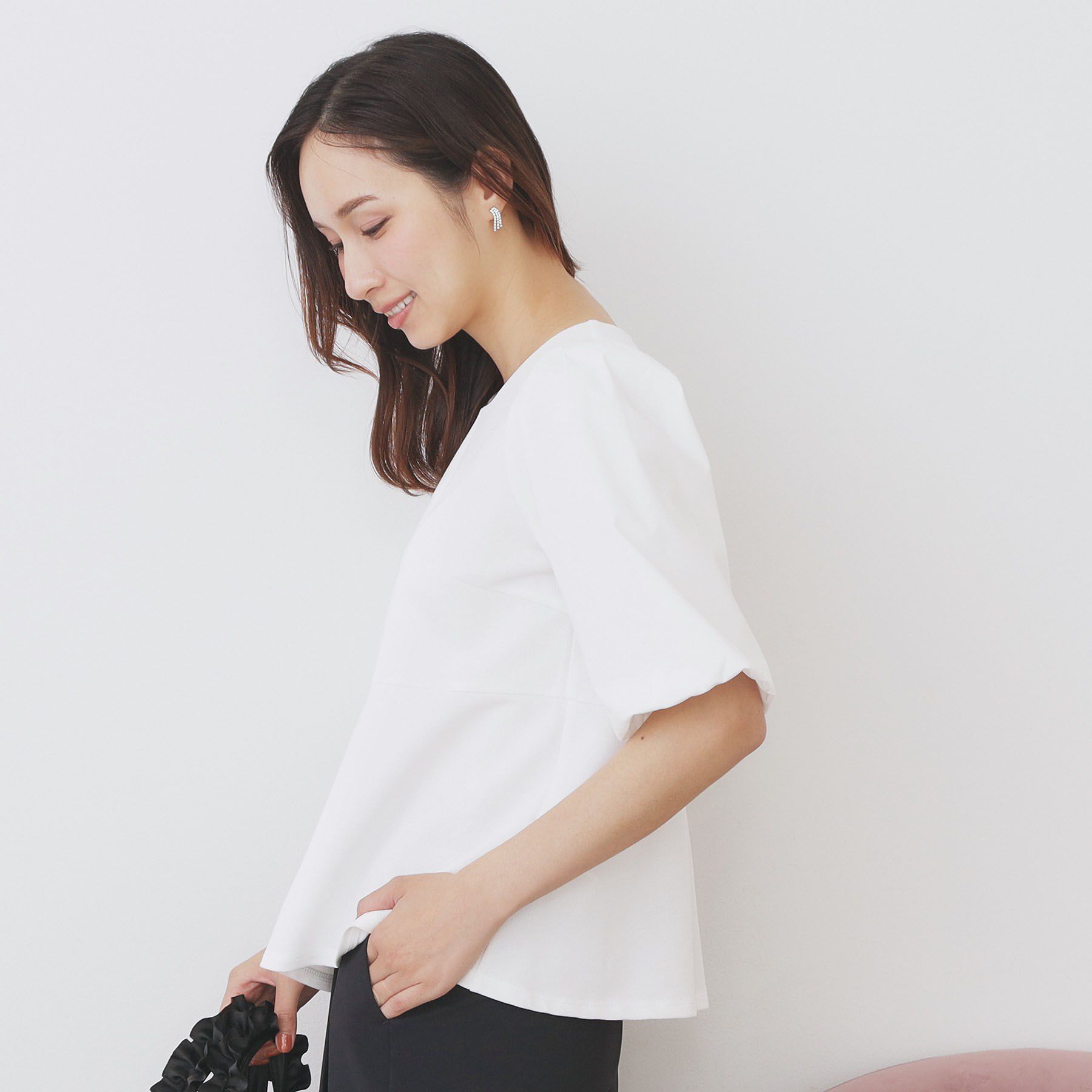 index「《S-LLサイズ》バルーンスリーブペプラムトップス【洗濯機洗い可/接触冷感/UVケア】」|Tシャツ・カットソー|