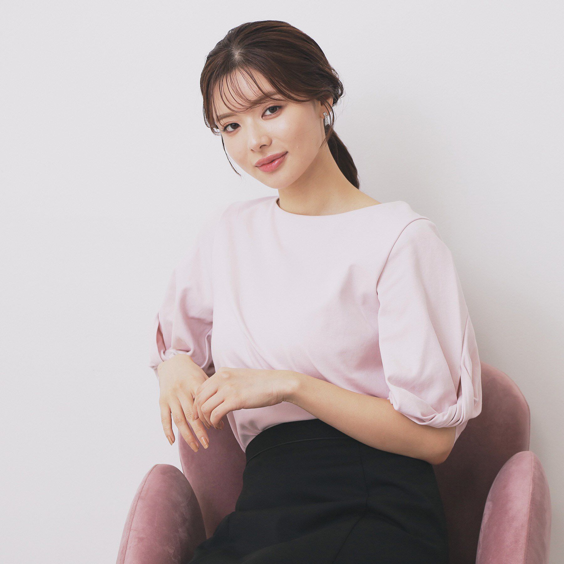 index「パフスリーブツイストタックトップス【洗濯機可/接触冷感/UVケア】」|Tシャツ・カットソー|ピンクベージュ(05