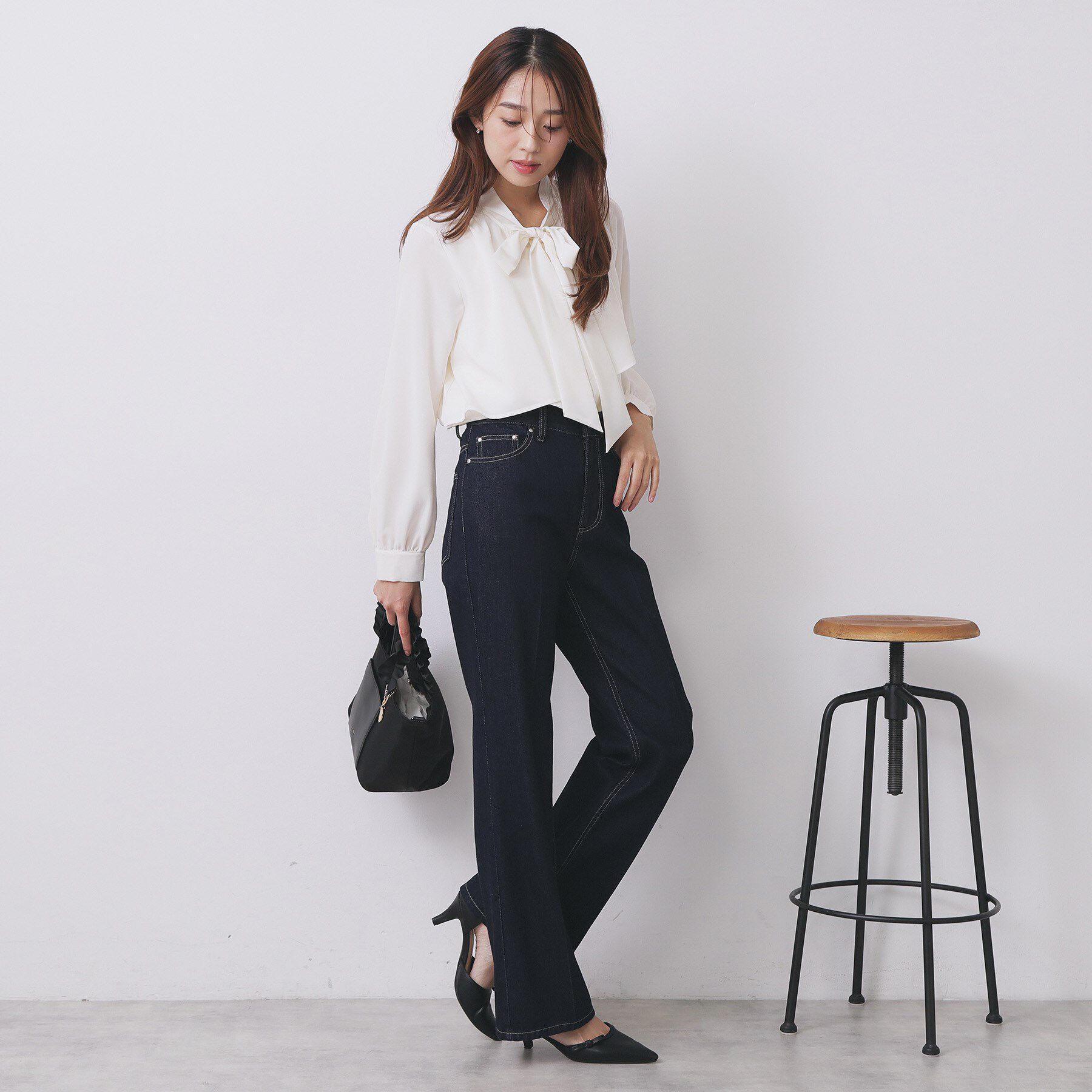 index「アシンメトリーレイヤードボウタイブラウス【洗濯機OK/イージーアイロン/防シワ】《XS～3L》」|シャツ・ブラウス|