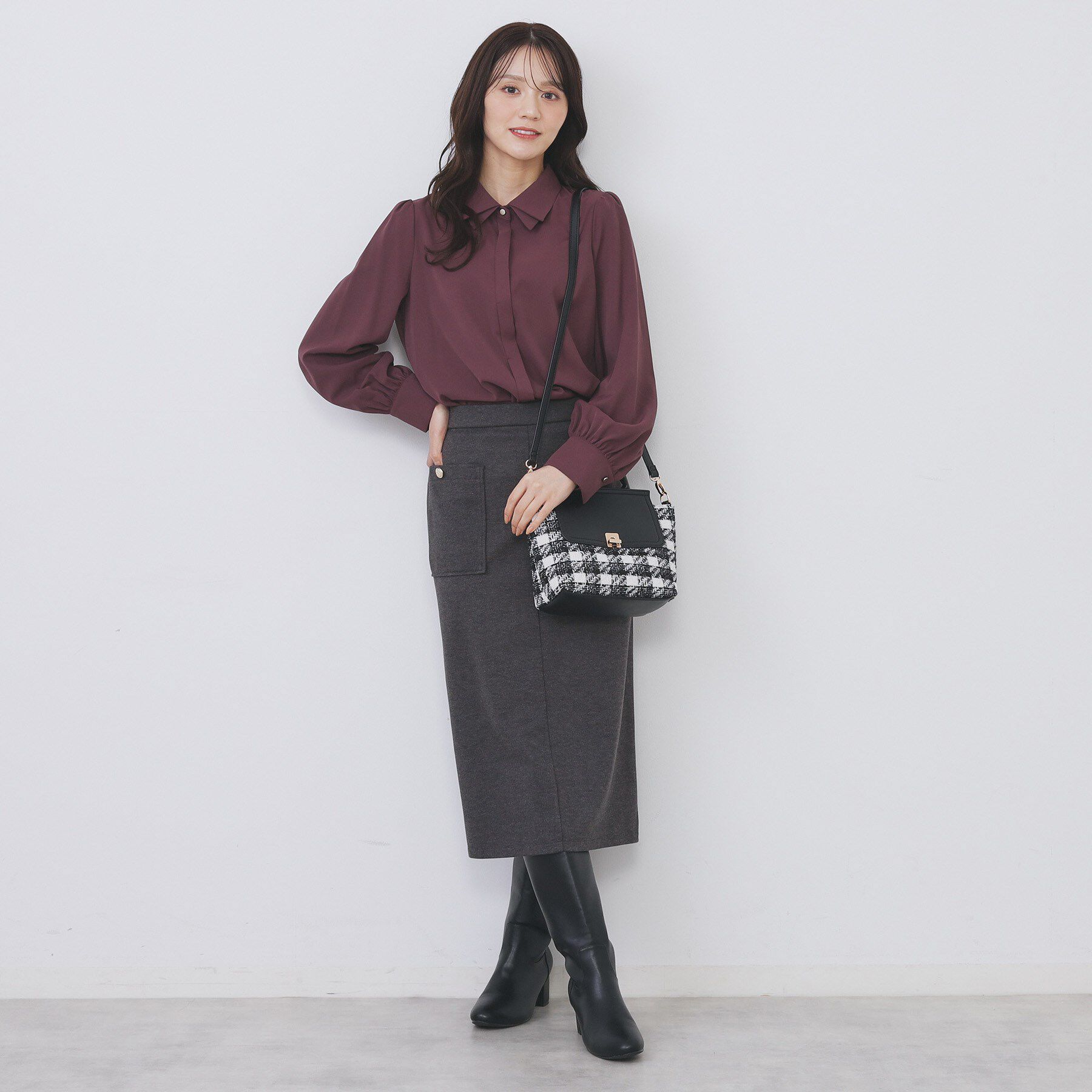 index「【2WAY】ラメツイードチェックコンビミドルハンドバッグ」|ハンドバッグ|