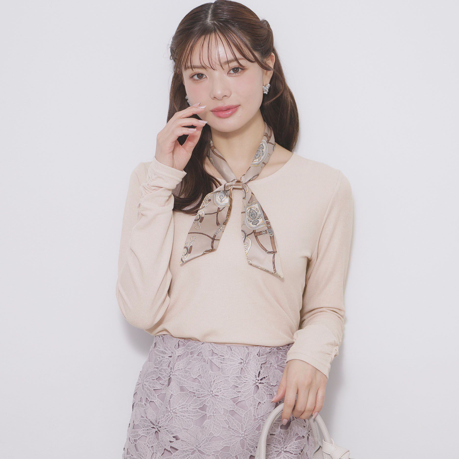 index「ラメシアーリブトップス【洗濯機OK／接触冷感】」|Tシャツ・カットソー|ピンクベージュ(05