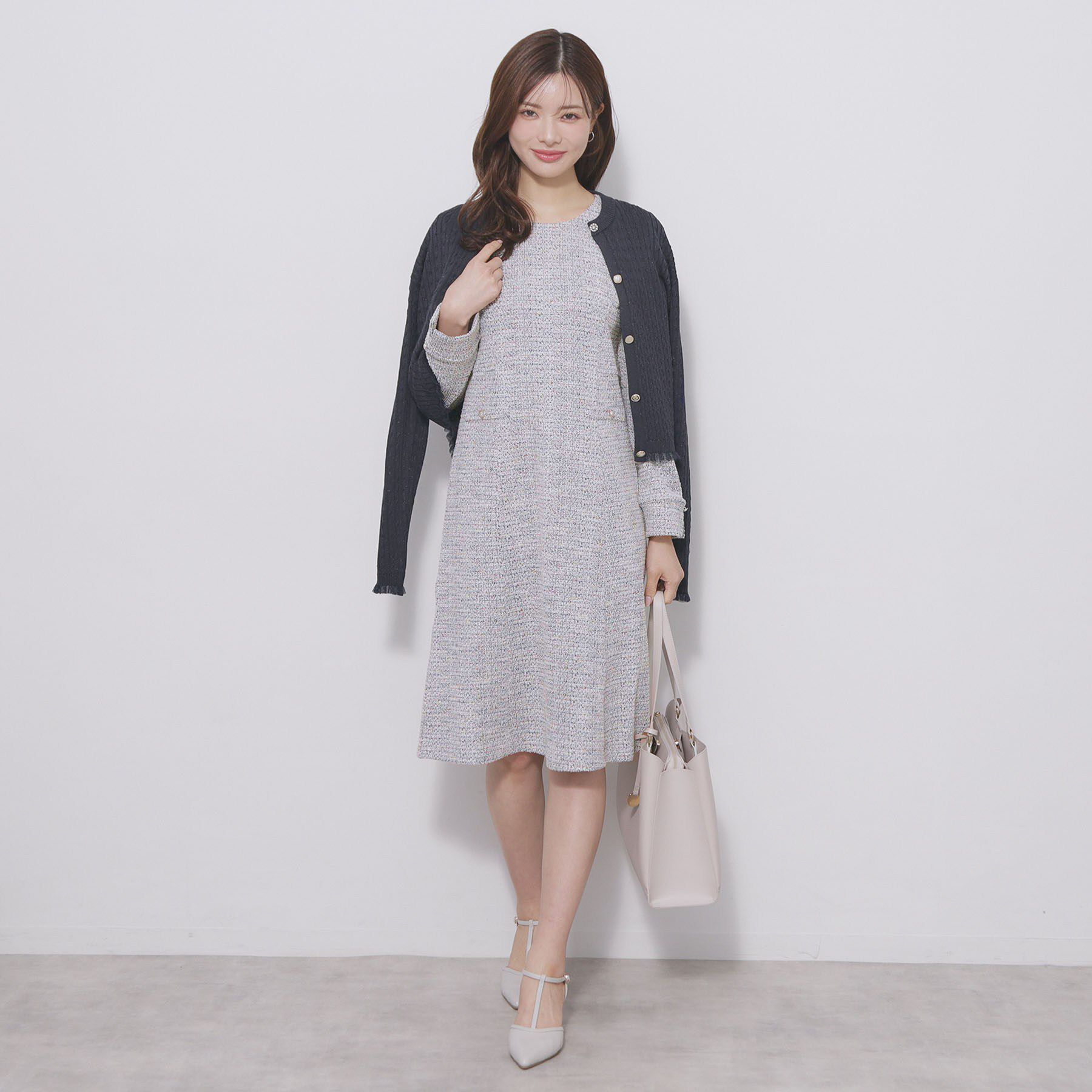 index「ミックスツィードパネルフレアワンピース【ハンドウォッシャブル／イージーアイロン／ストレッチ】」|ワンピース|