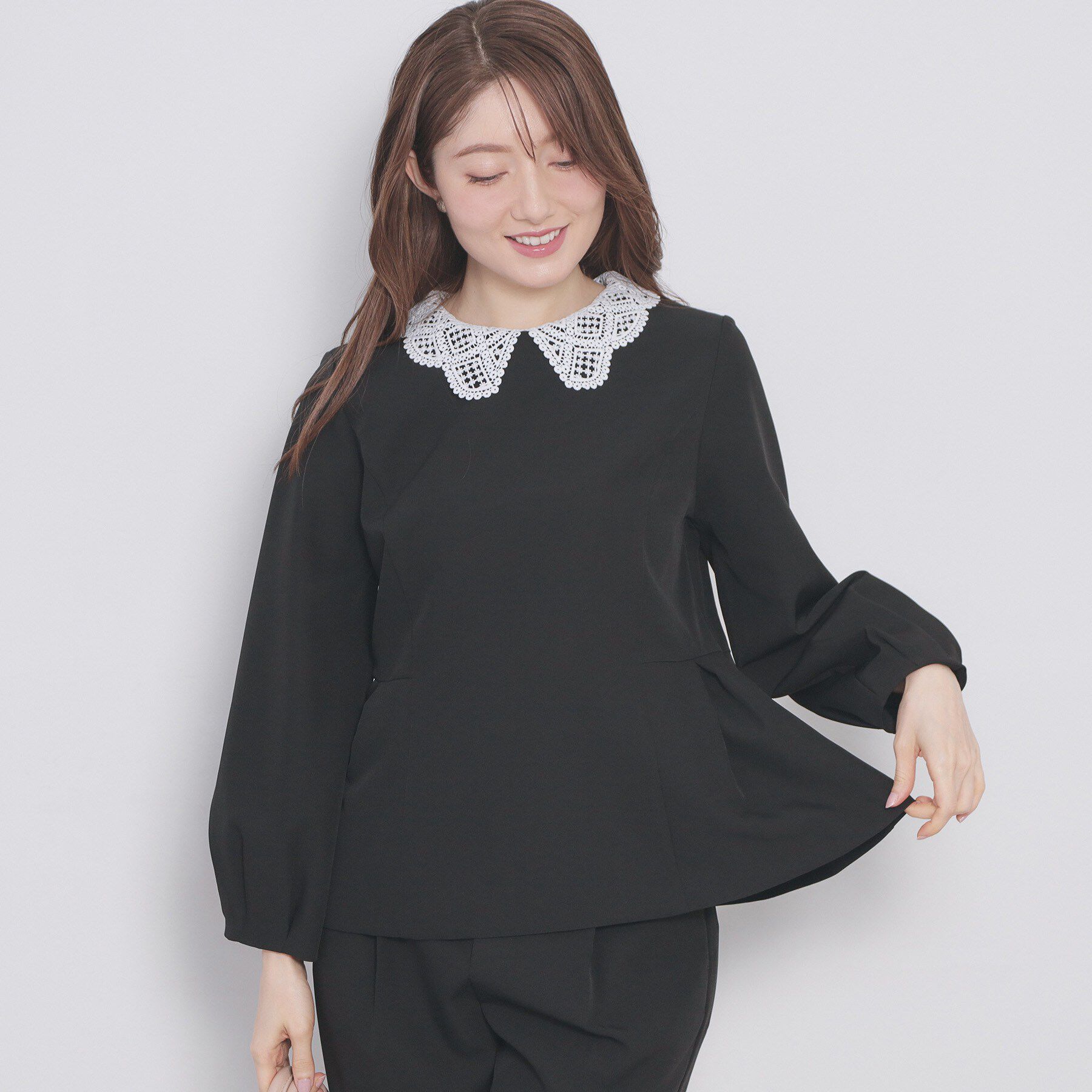 index「ダブルクロスレース衿ペプラムブラウス【洗濯機OK／ストレッチ】」|シャツ・ブラウス|