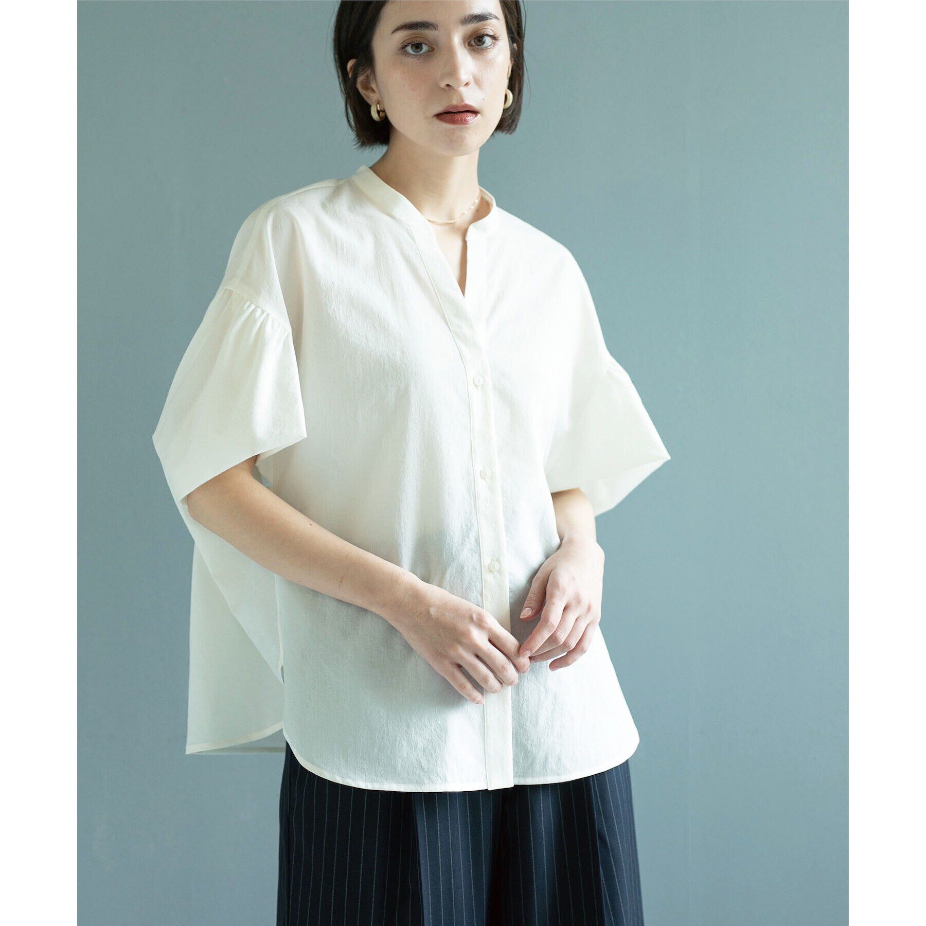 OPAQUE.CLIP「スキッパードルマンブラウス【洗濯機洗い可】」|シャツ・ブラウス|ホワイト(001)