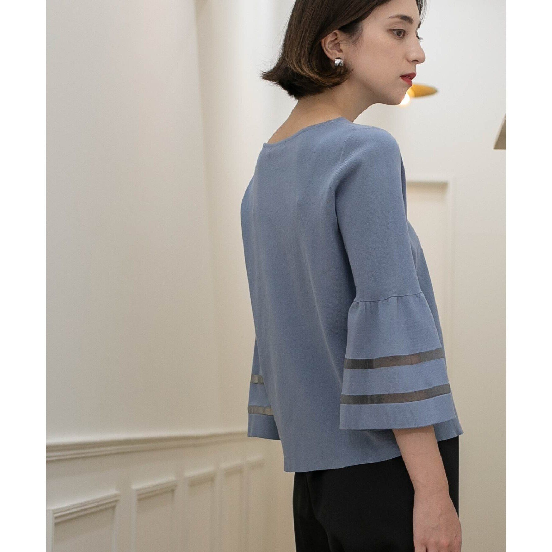 OPAQUE.CLIP「UV シアーフレアスリーブニット【抗ピル/洗濯機洗い可】」|ニット・セーター|ブルー(091)