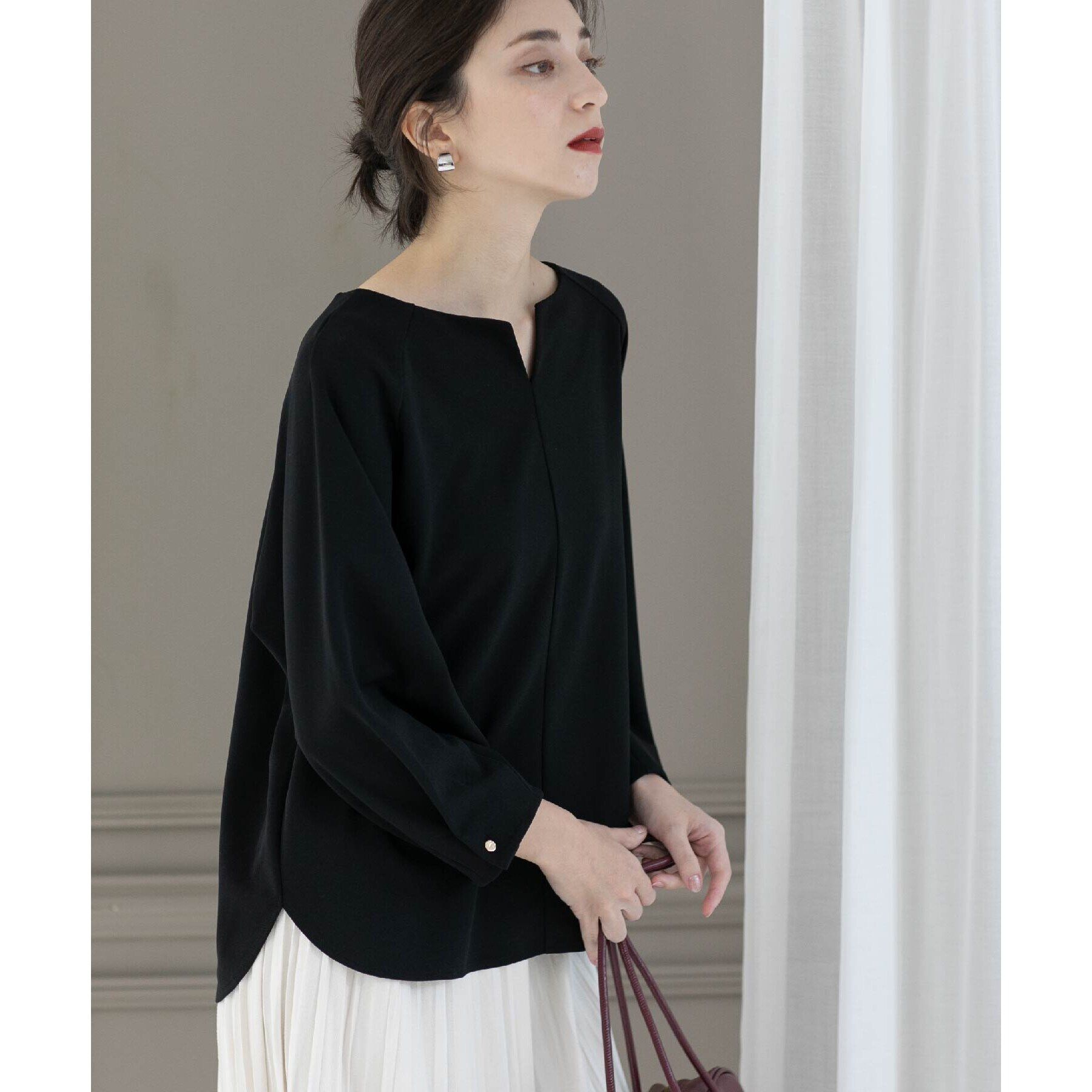 OPAQUE.CLIP「UV 袖口金ボタンキーネックトップス【吸水速乾/洗濯機洗い可】」|Tシャツ・カットソー|