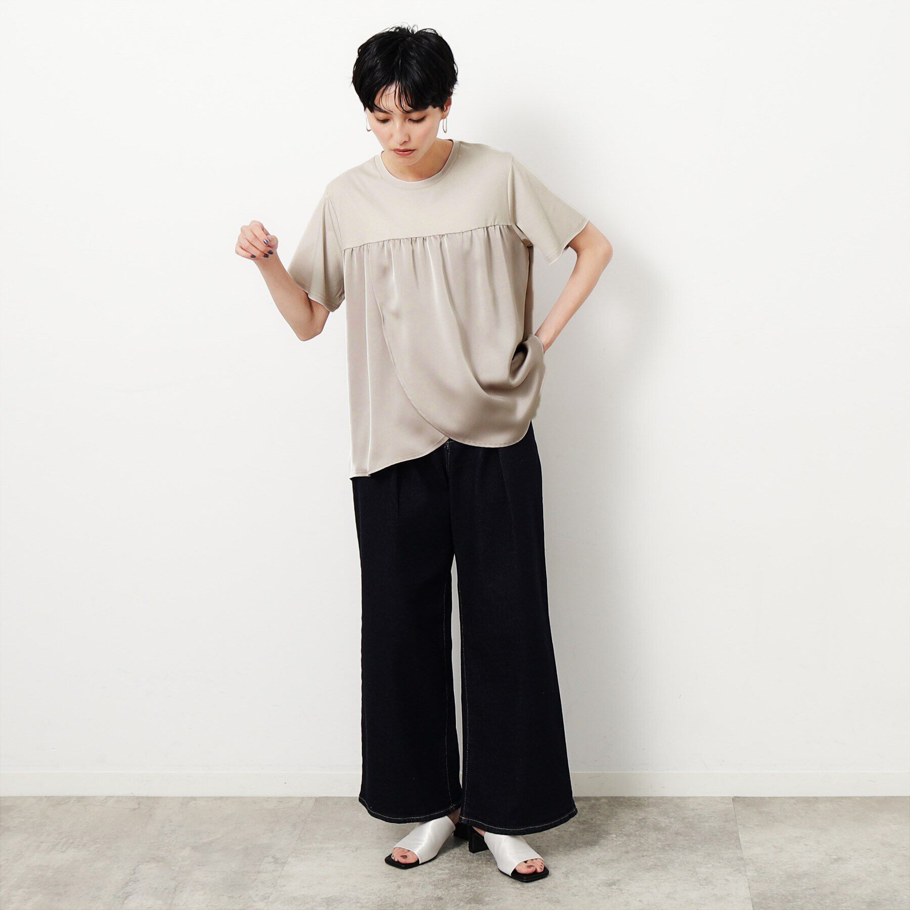 OPAQUE.CLIP「サテンドッキングカットソー【洗濯機洗い可】」|Tシャツ・カットソー|