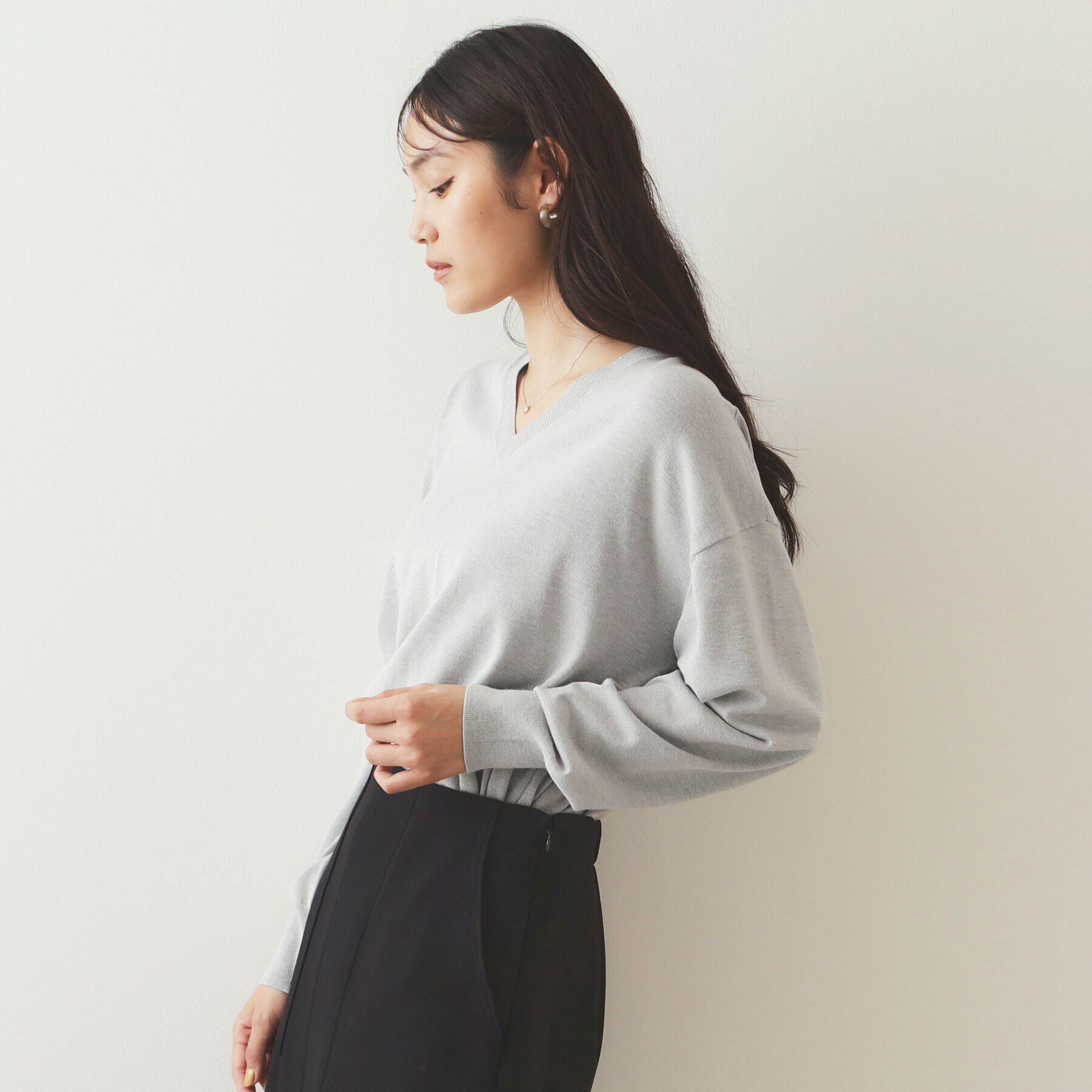 OPAQUE.CLIP「《S-LLsize》Vネックリラクシーニット【洗濯機洗い可/UVケア】」|ニット・セーター|