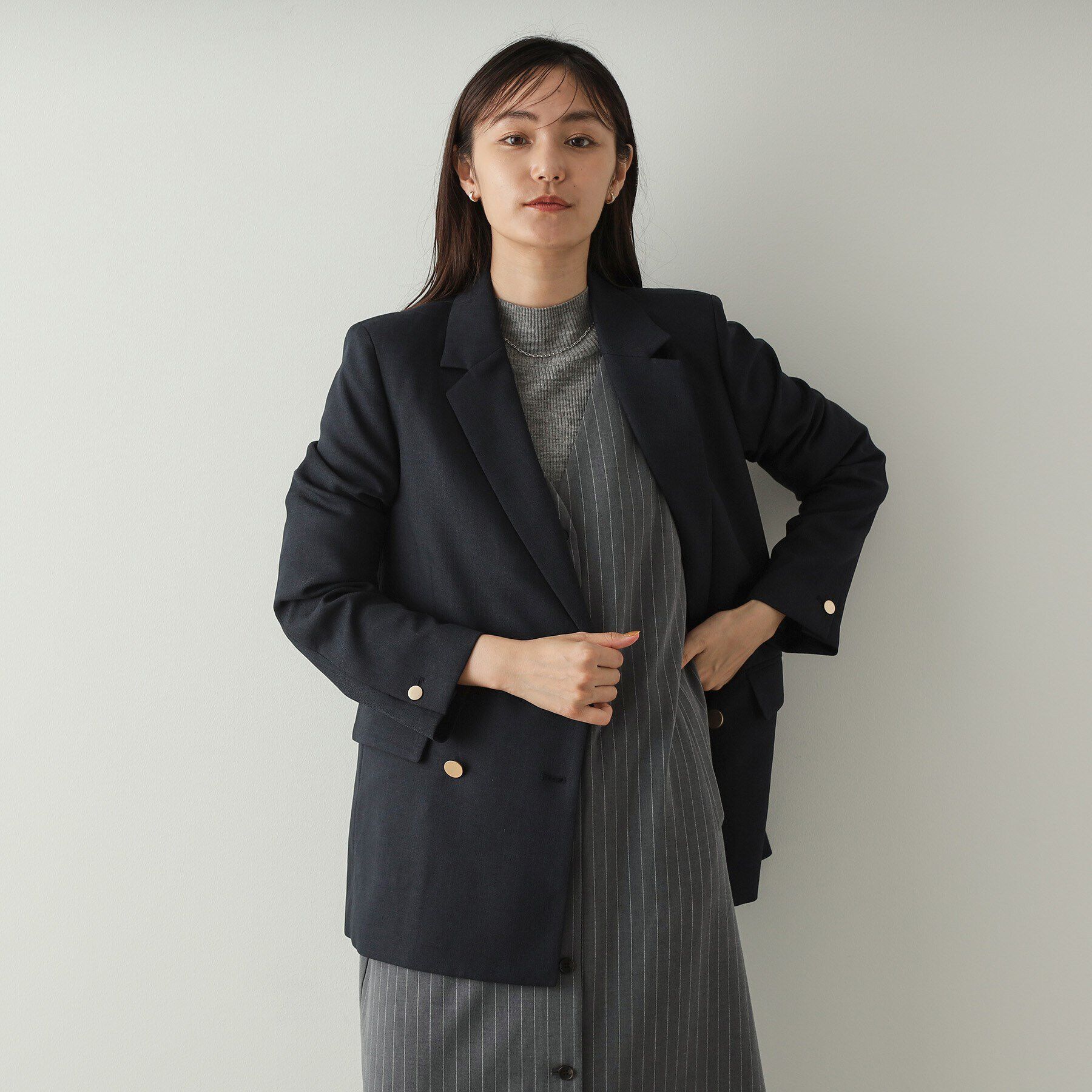 OPAQUE.CLIP「金ボタンダブルテーラードジャケット【洗える/ストレッチ/抗ピル】」|テーラードジャケット|