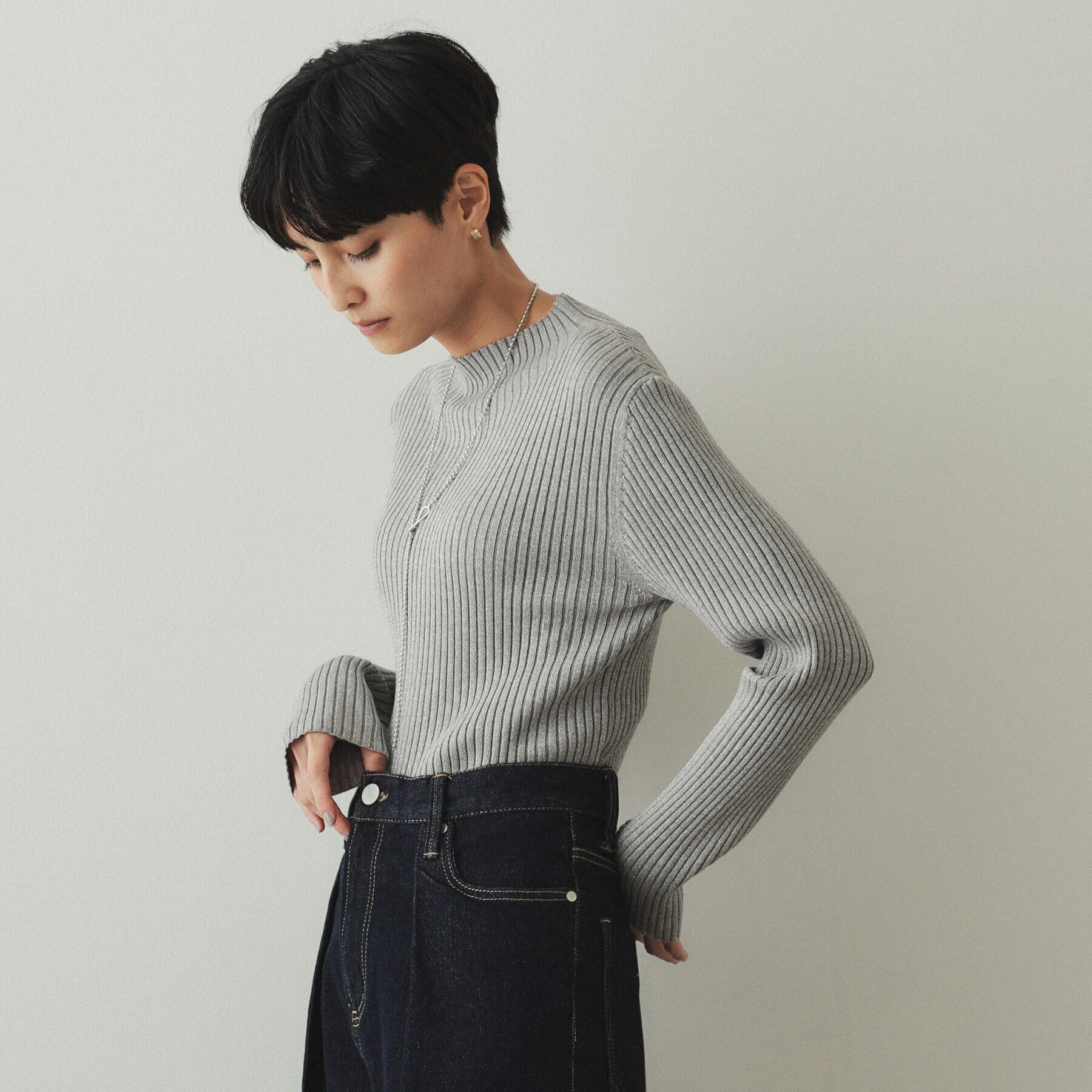 OPAQUE.CLIP「《5color/S-LLsize》もちもちハイネックリブニット【洗濯機洗い可】」|ニット・セーター|