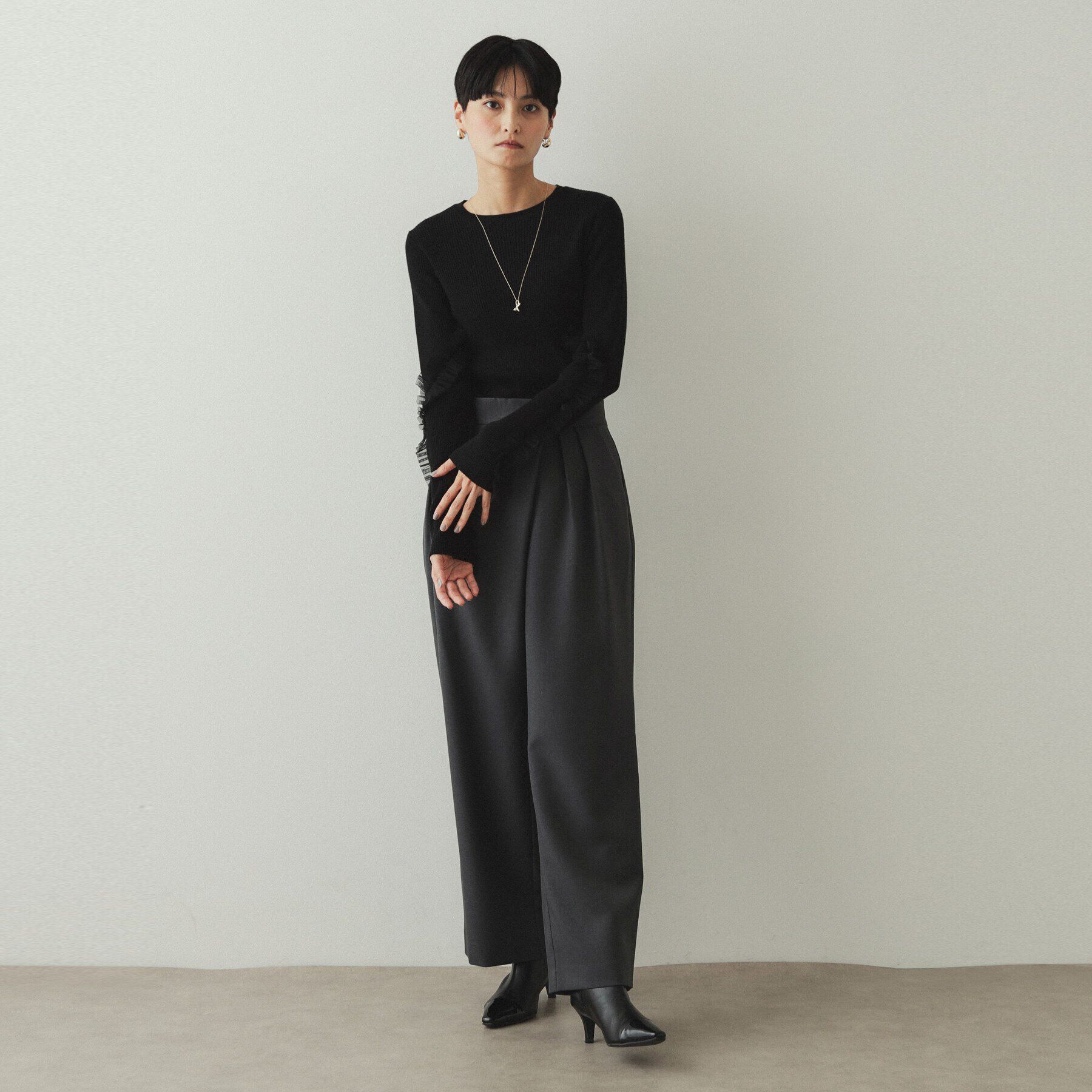 OPAQUE.CLIP「チュールフリルスリーブリブニット【洗濯機洗い可】」|ニット・セーター|