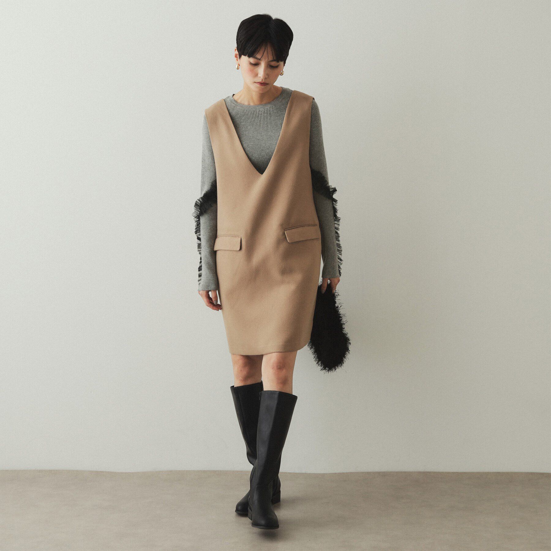 OPAQUE.CLIP「チュールフリルスリーブリブニット【洗濯機洗い可】」|ニット・セーター|