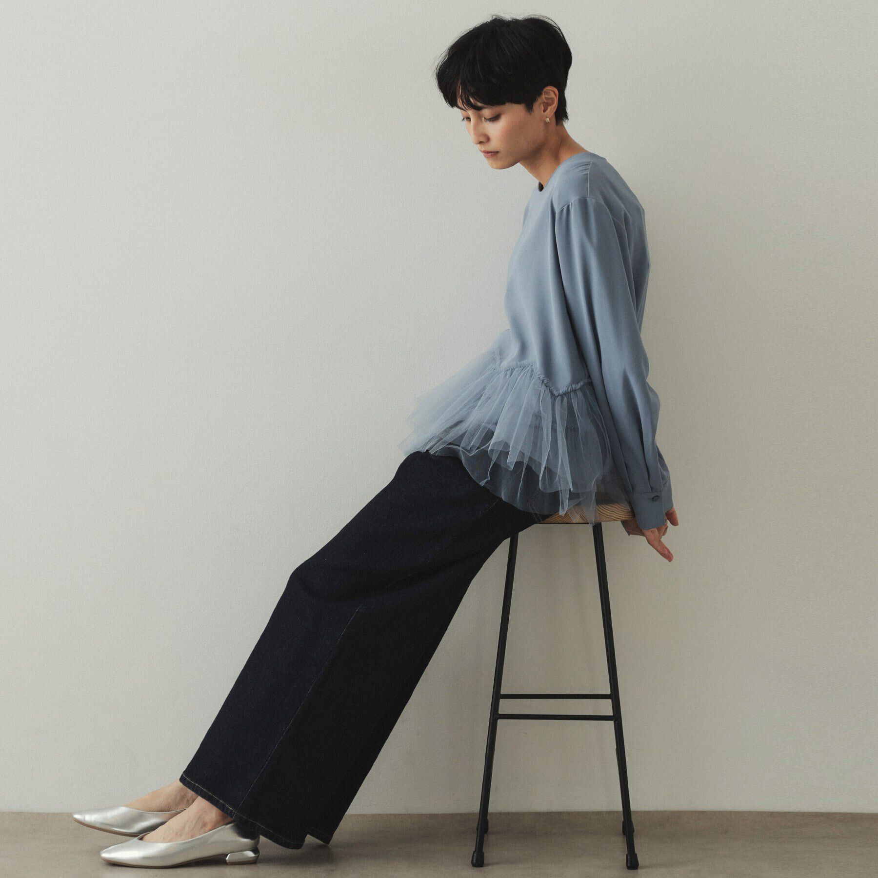 OPAQUE.CLIP「チュールドッキング ペプラムブラウス【洗濯機洗い可】」|シャツ・ブラウス|