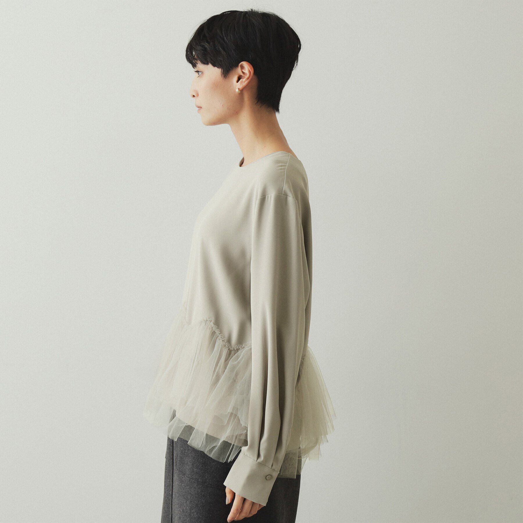 OPAQUE.CLIP「チュールドッキング ペプラムブラウス【洗濯機洗い可】」|シャツ・ブラウス|