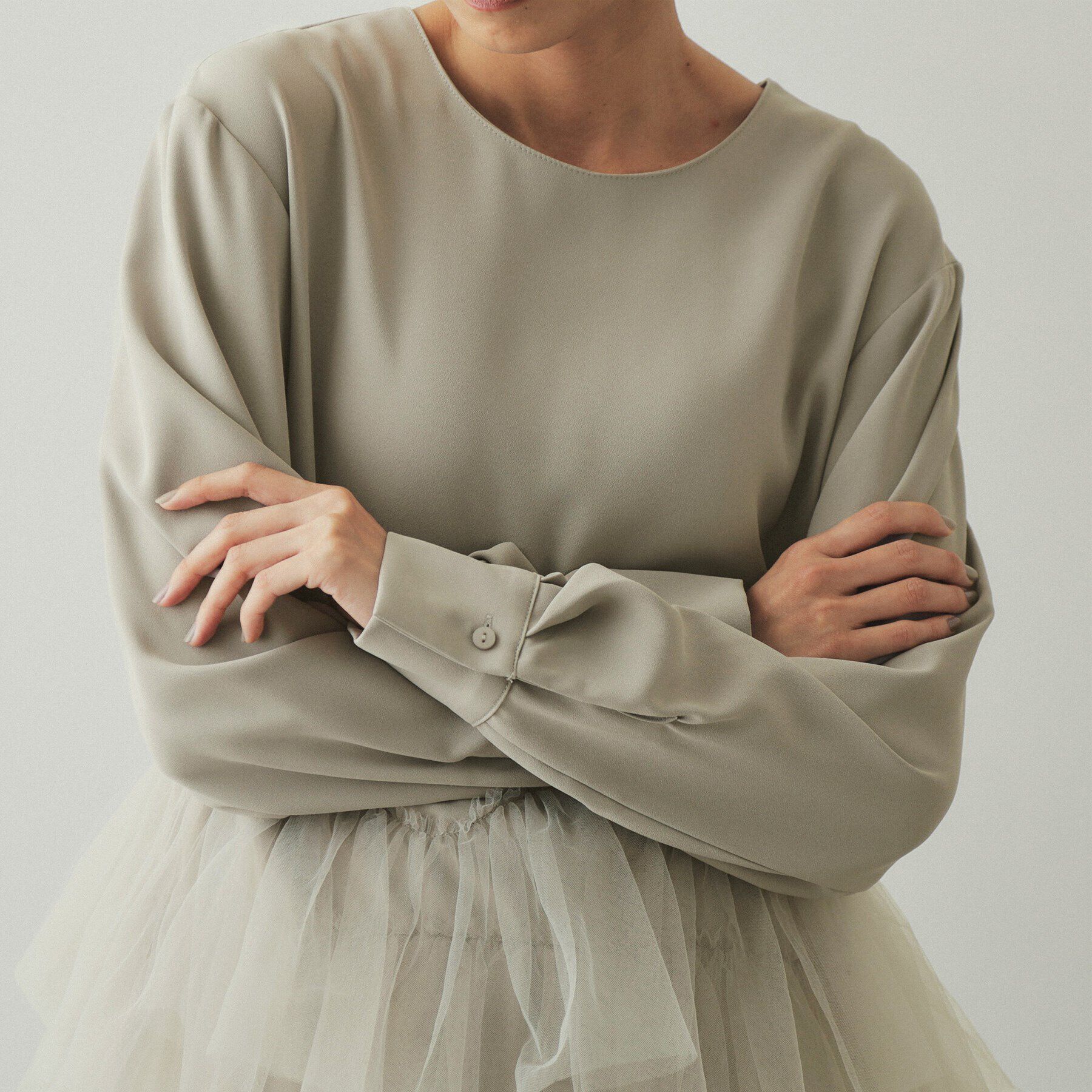 OPAQUE.CLIP「チュールドッキング ペプラムブラウス【洗濯機洗い可】」|シャツ・ブラウス|