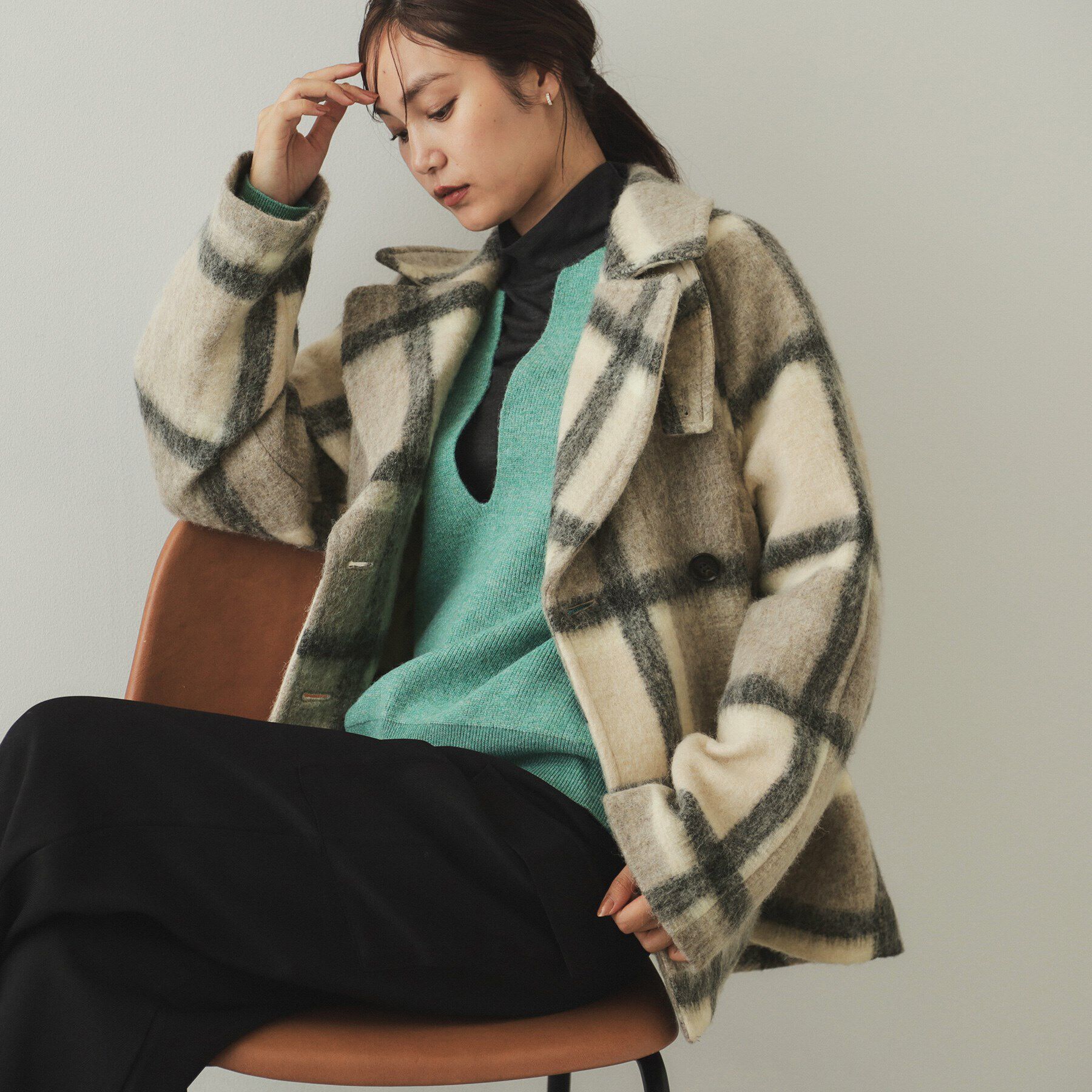 OPAQUE.CLIP「《美人百花掲載》ビックチェック ミドルPコート」|ピーコート|