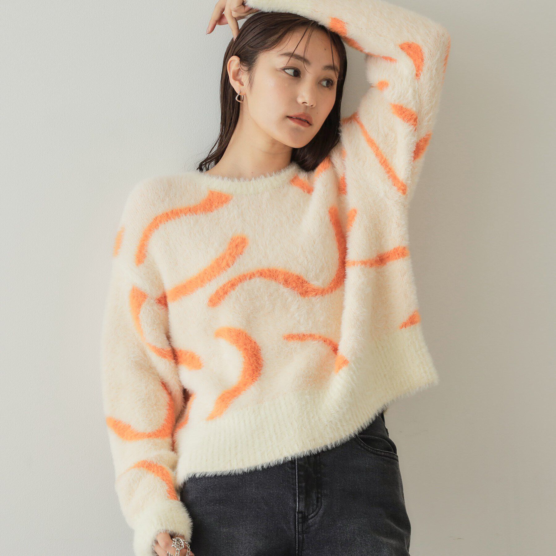 OPAQUE.CLIP「アート柄ジャカードニット【洗濯機洗い可/抗ピル】」|ニット・セーター|オフホワイト(103