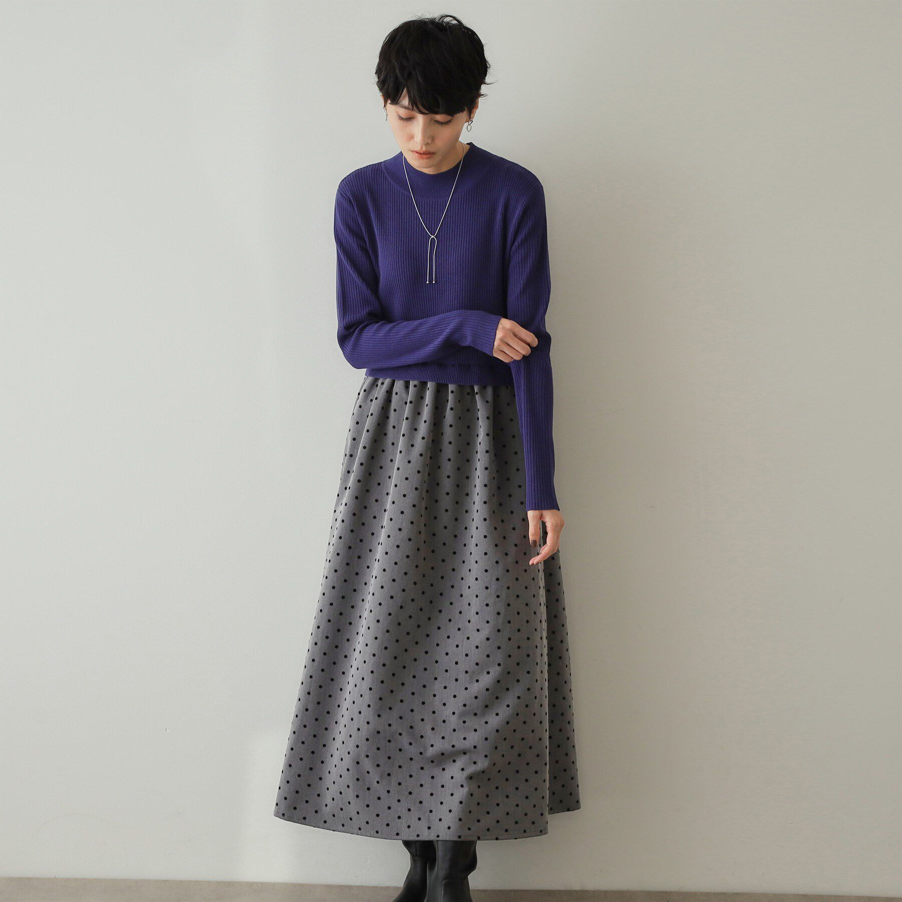 OPAQUE.CLIP「ニット&times;ドット柄 ドッキングニットワンピース」|ワンピース|