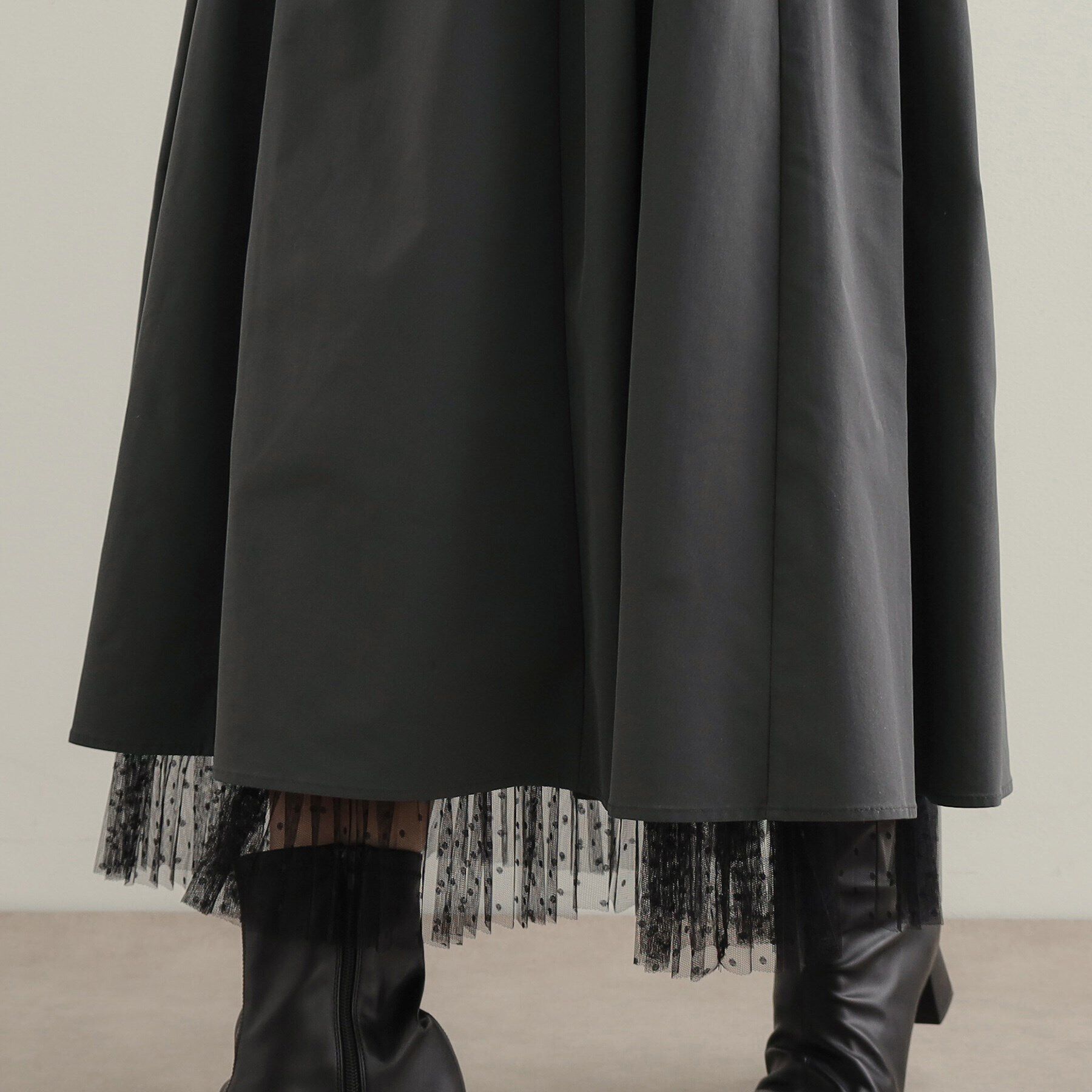 OPAQUE.CLIP「裾チュールプリーツドッキング タックフレアスカート【洗濯機洗い可】」|スカート|