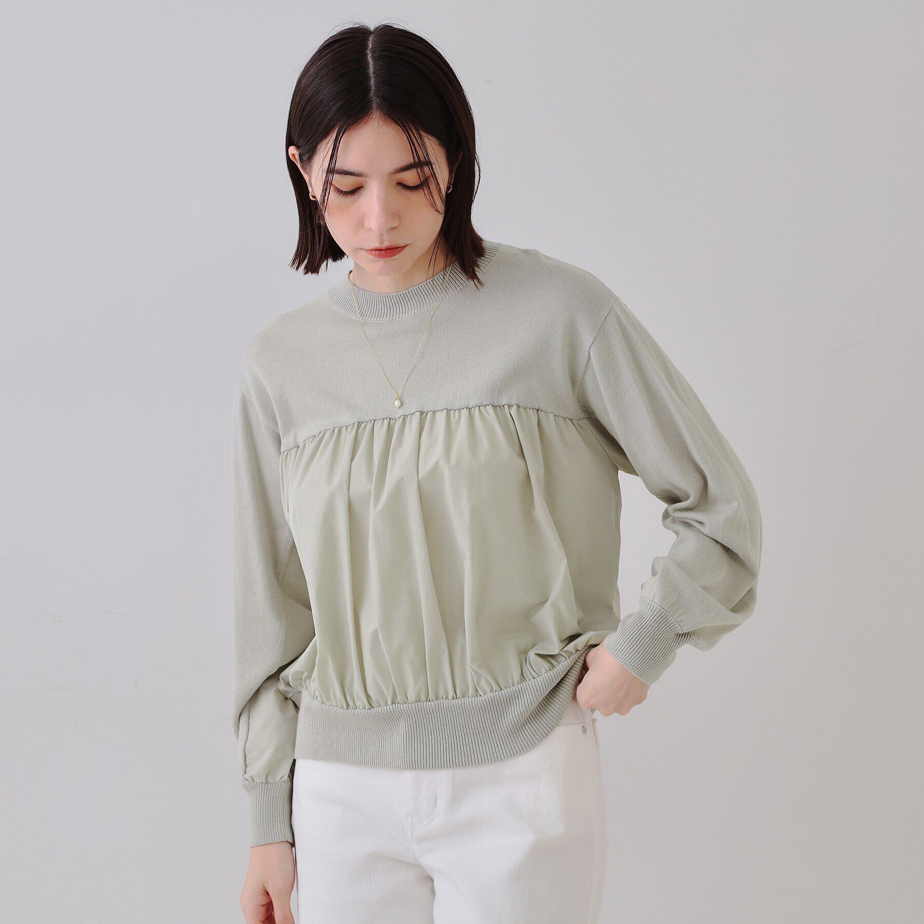 OPAQUE.CLIP「ギャザーフハクドッキングニット【洗濯機洗い可】」|ニット・セーター|