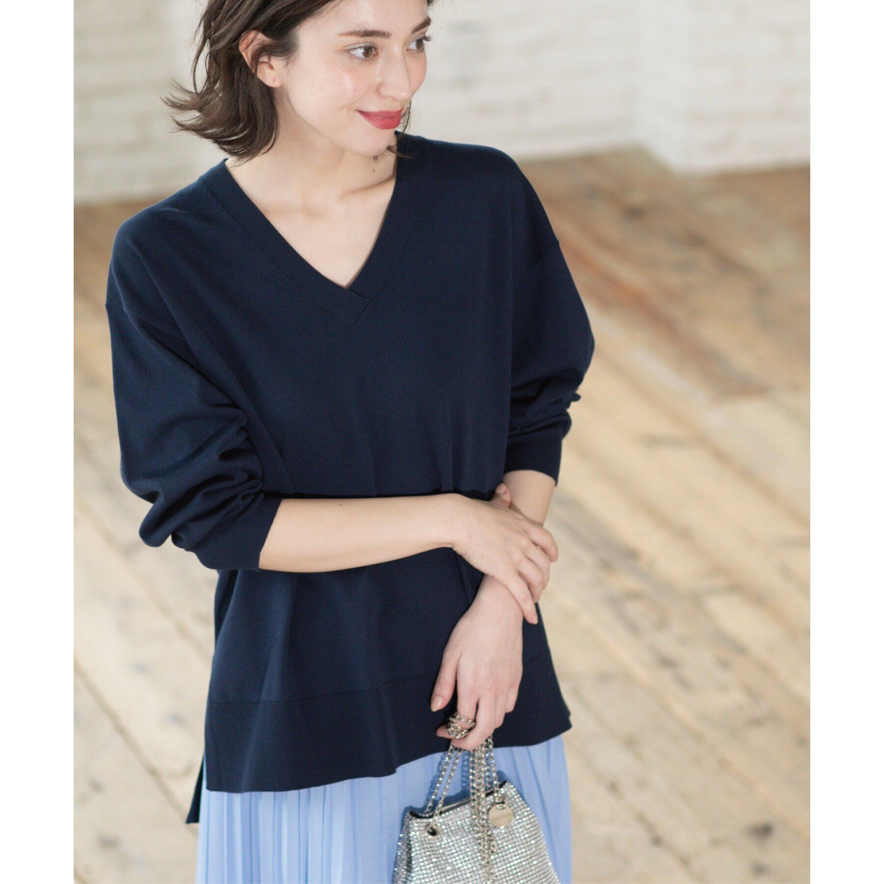 OPAQUE.CLIP「リラクシーVネックニット/オーガニックコツトン混【UV/洗濯機洗い可】」|ニット・セーター|