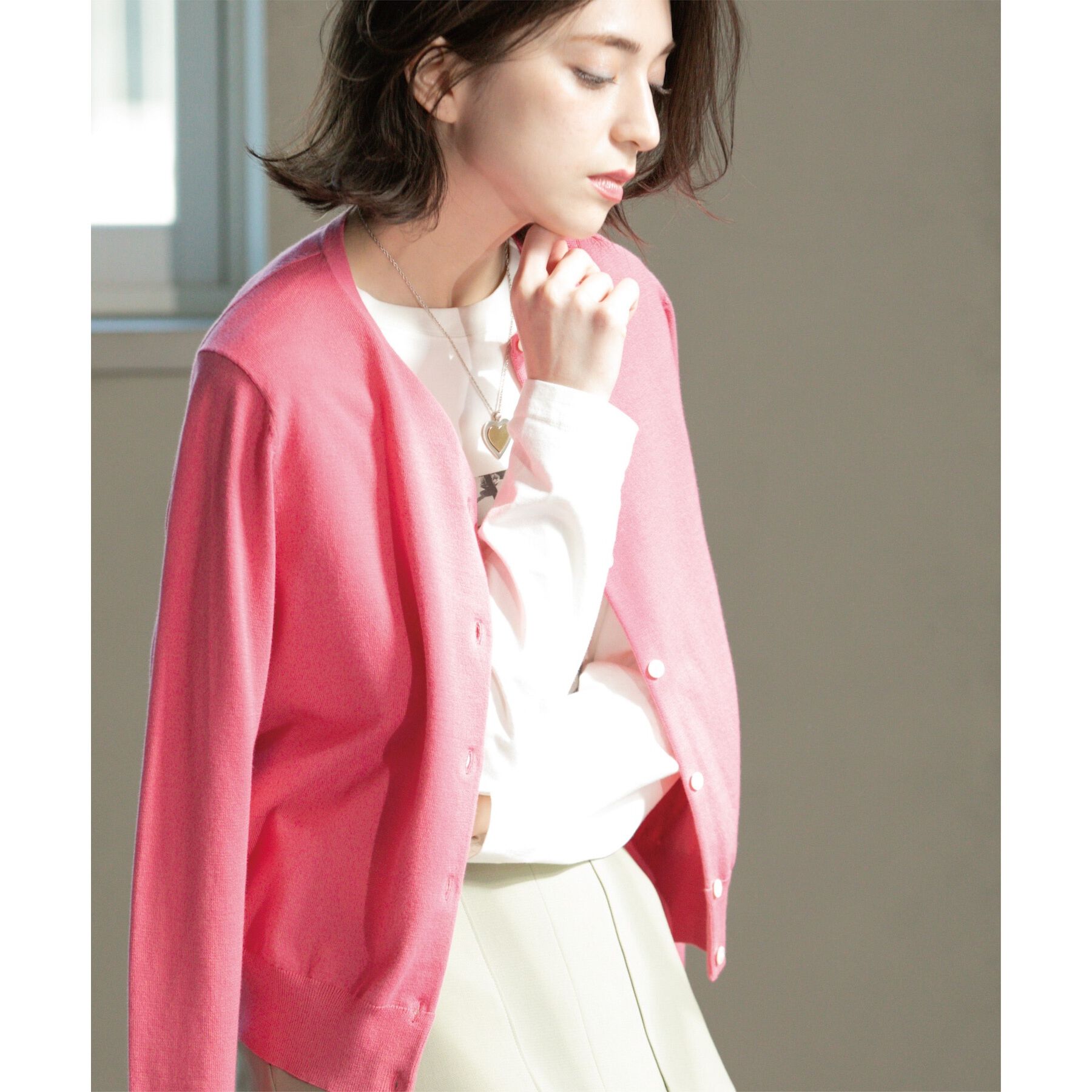 OPAQUE.CLIP「クルーネックニットカーディガン/オーガニックコットン混【UV/洗濯機洗い可】」|カーディガン|