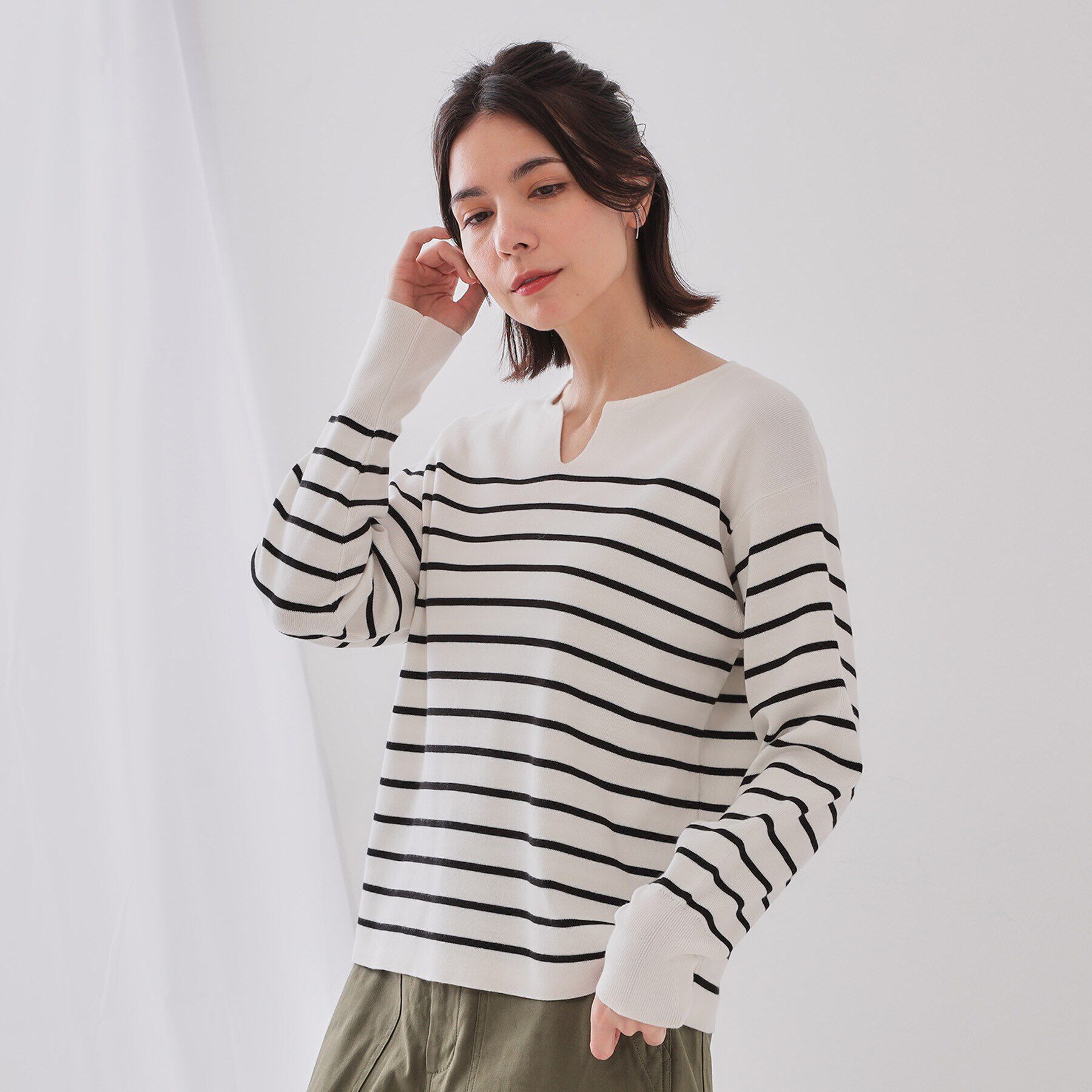 OPAQUE.CLIP「キーネックニット/オーガニックコツトン混【UV/洗濯機洗い可】」|ニット・セーター|