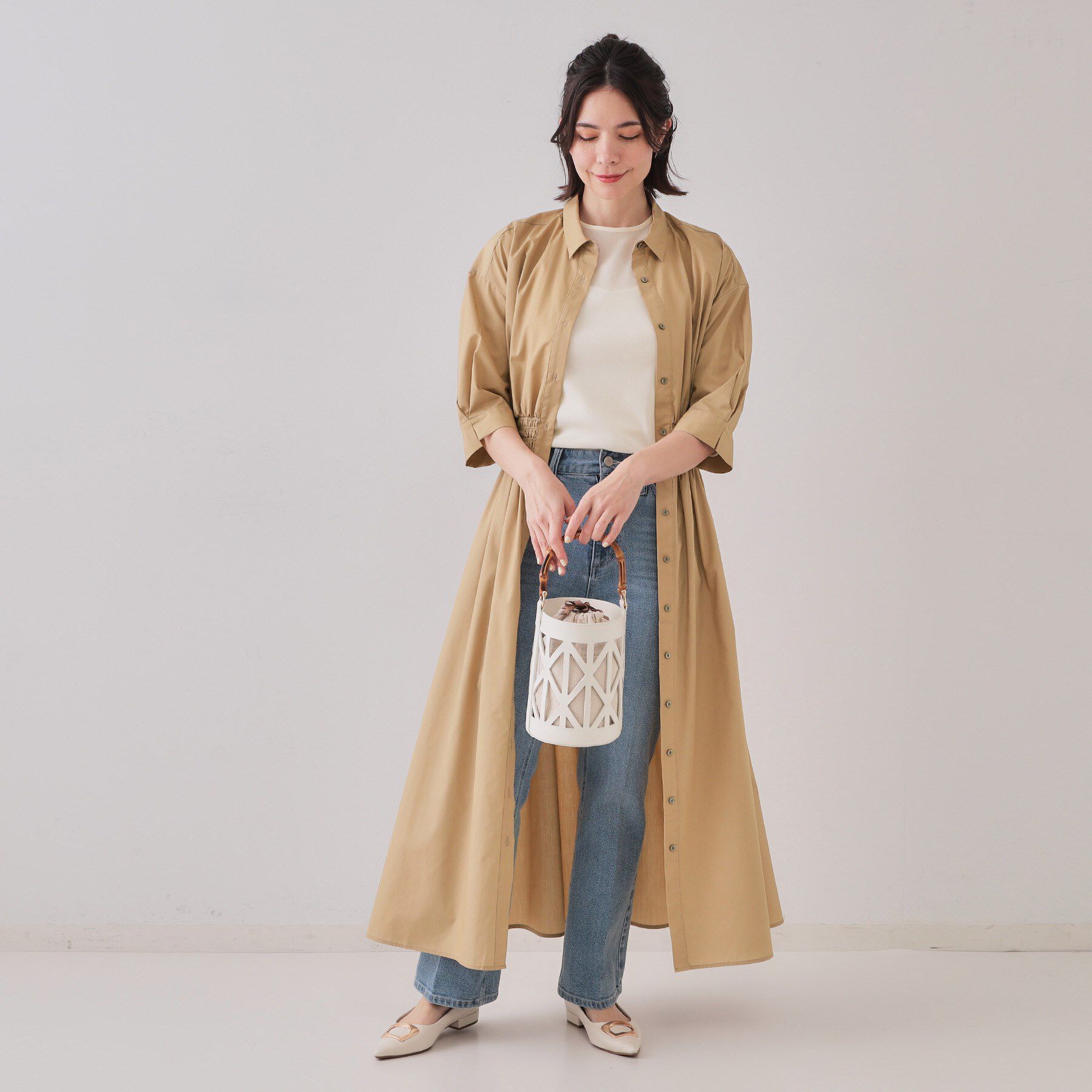 OPAQUE.CLIP「《5色展開》フィット＆フレアシャツワンピース【洗濯機洗い可】」|ワンピース|