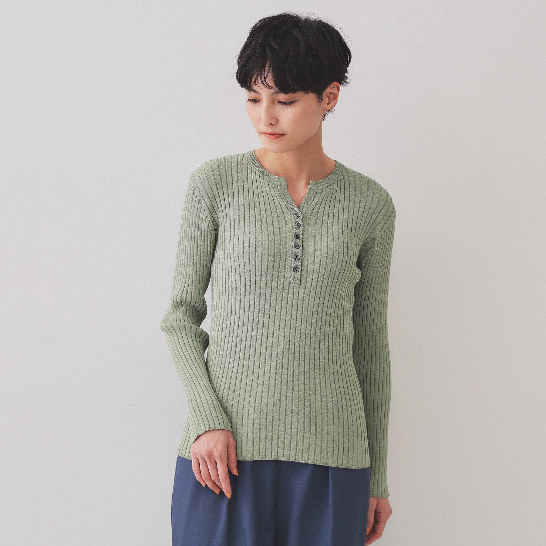 OPAQUE.CLIP「ヘンリーネックリブニット【洗濯機洗い可】」|ニット・セーター|