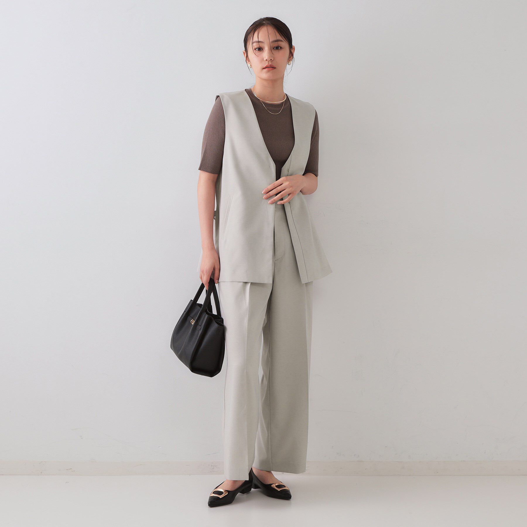 OPAQUE.CLIP「ストレッチVネックジレ/セットアップ対応【UV/接触冷感/洗濯機洗い可/抗ピル】」|ベスト・ジレ|