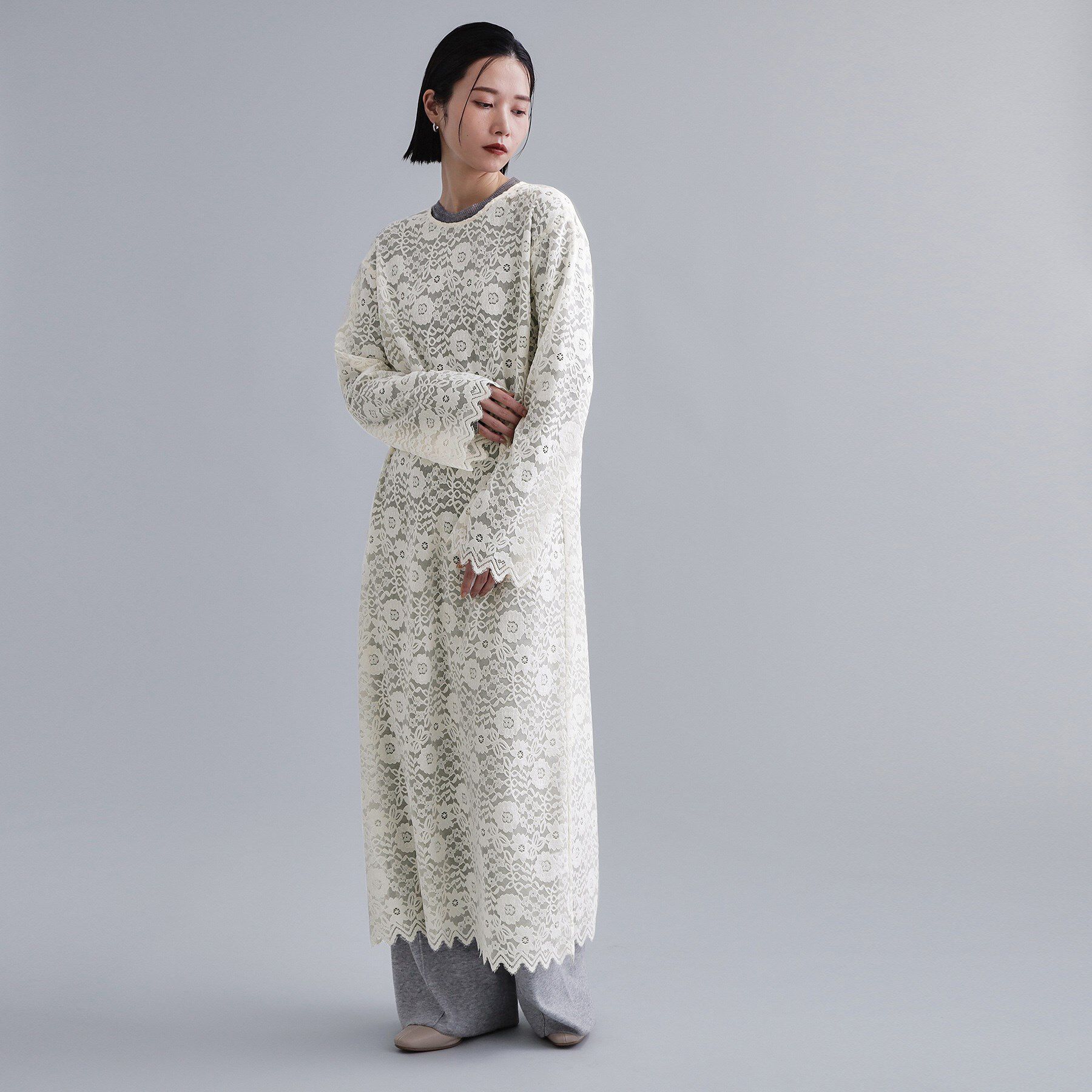 OPAQUE.CLIP「【es】フロッキーレースロングドレス」|ワンピース|