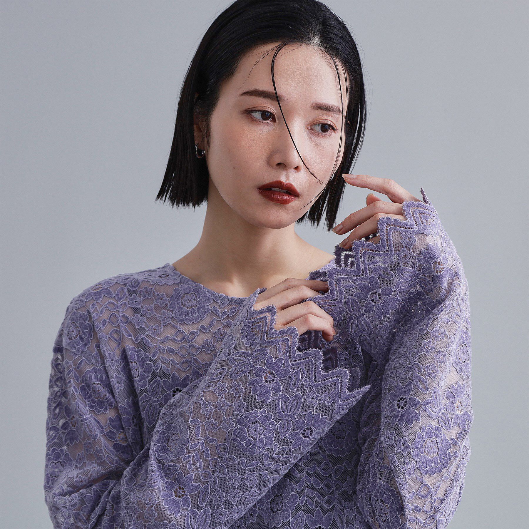 OPAQUE.CLIP「【es】フロッキーレースロングドレス」|ワンピース|