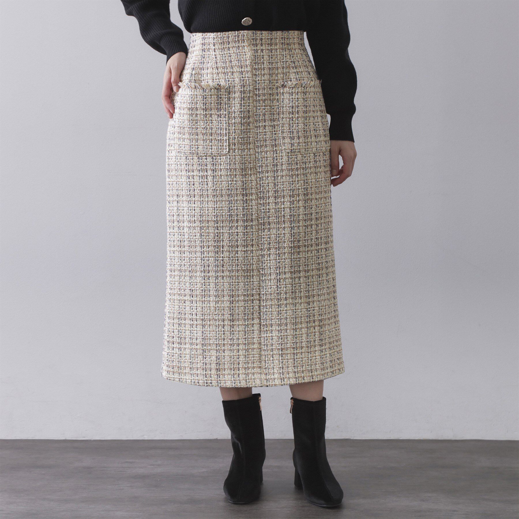 OPAQUE.CLIP「ファンシーツイードナロースカート【洗濯機OK】」|スカート|