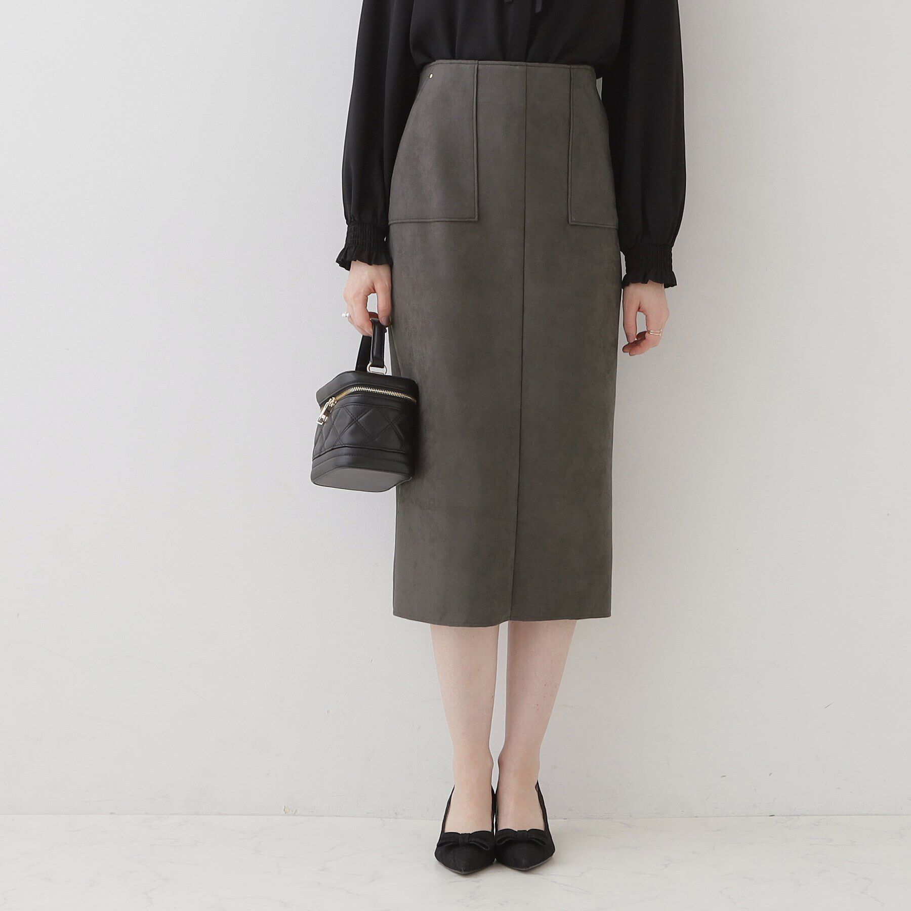 Couture broach「【理想的な縦ライン・美脚効果】フェイクスエードダンボールスカート」|スカート|