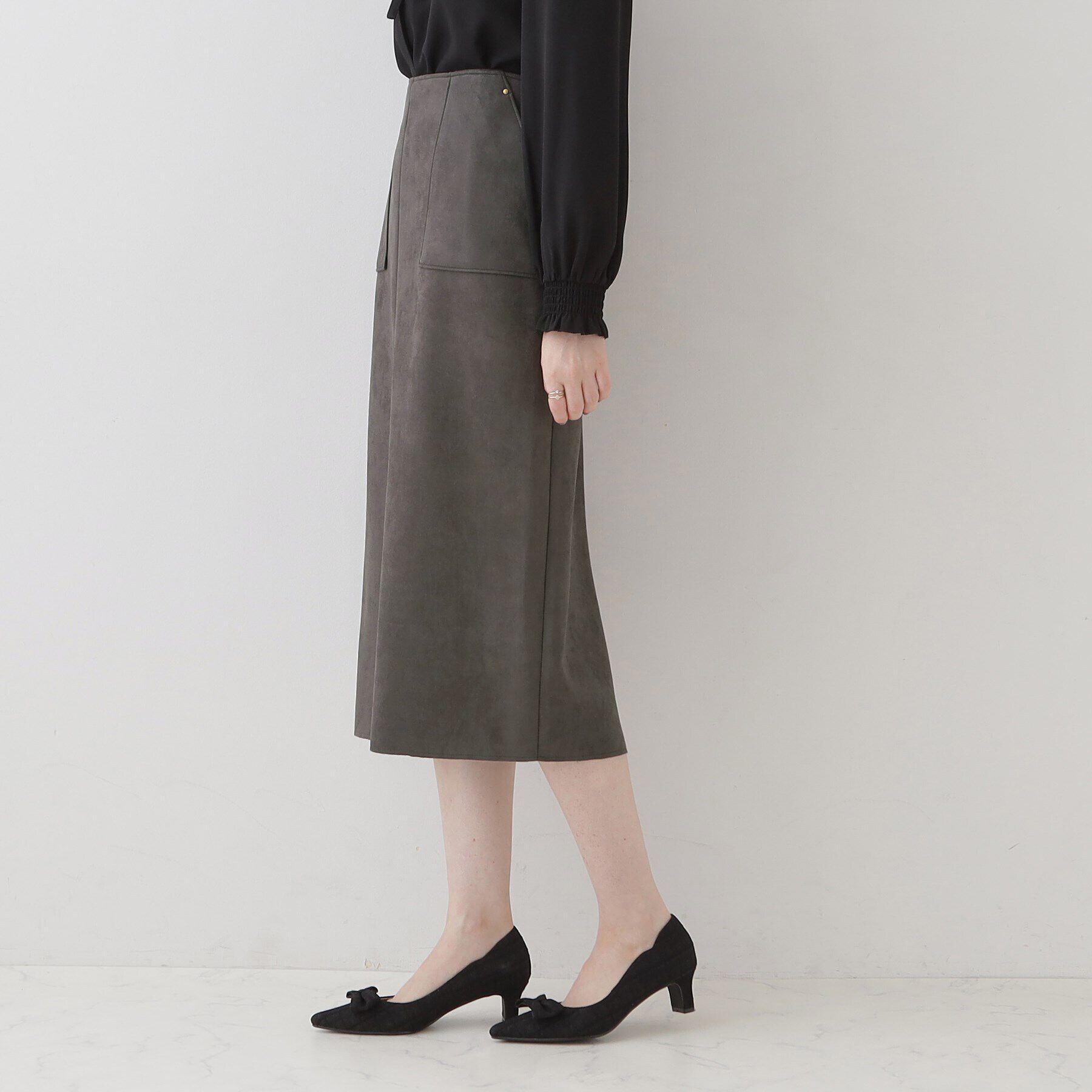 Couture broach「【理想的な縦ライン・美脚効果】フェイクスエードダンボールスカート」|スカート|