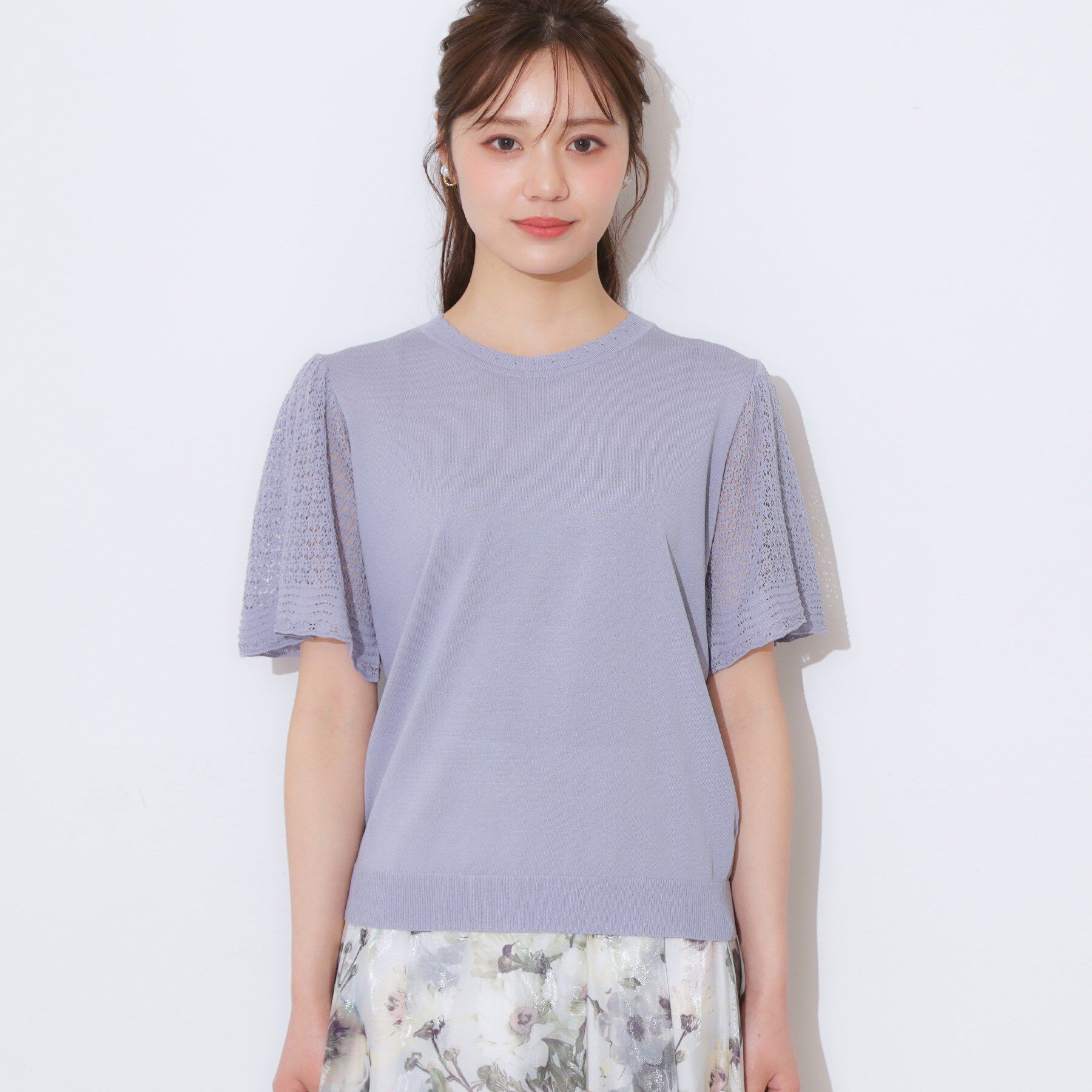 Couture broach「【手洗い可能・UV・アンチピリング・接触冷感・二の腕カバー】透かし袖ニットトップス」|ニット・セーター|