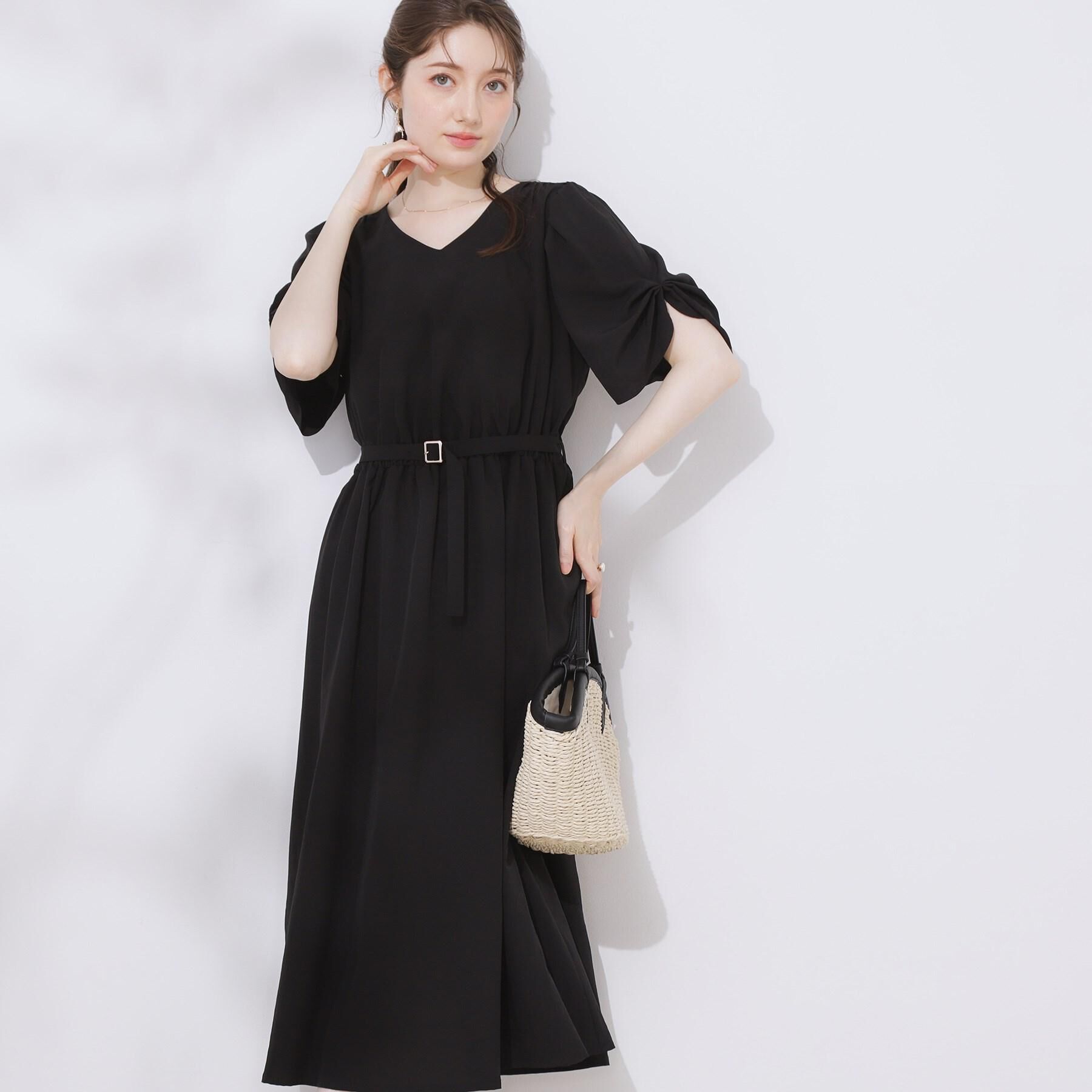 Couture broach「【マシンウォッシャブル・二の腕カバー】ウエストベルトVネックワンピース」|ワンピース|