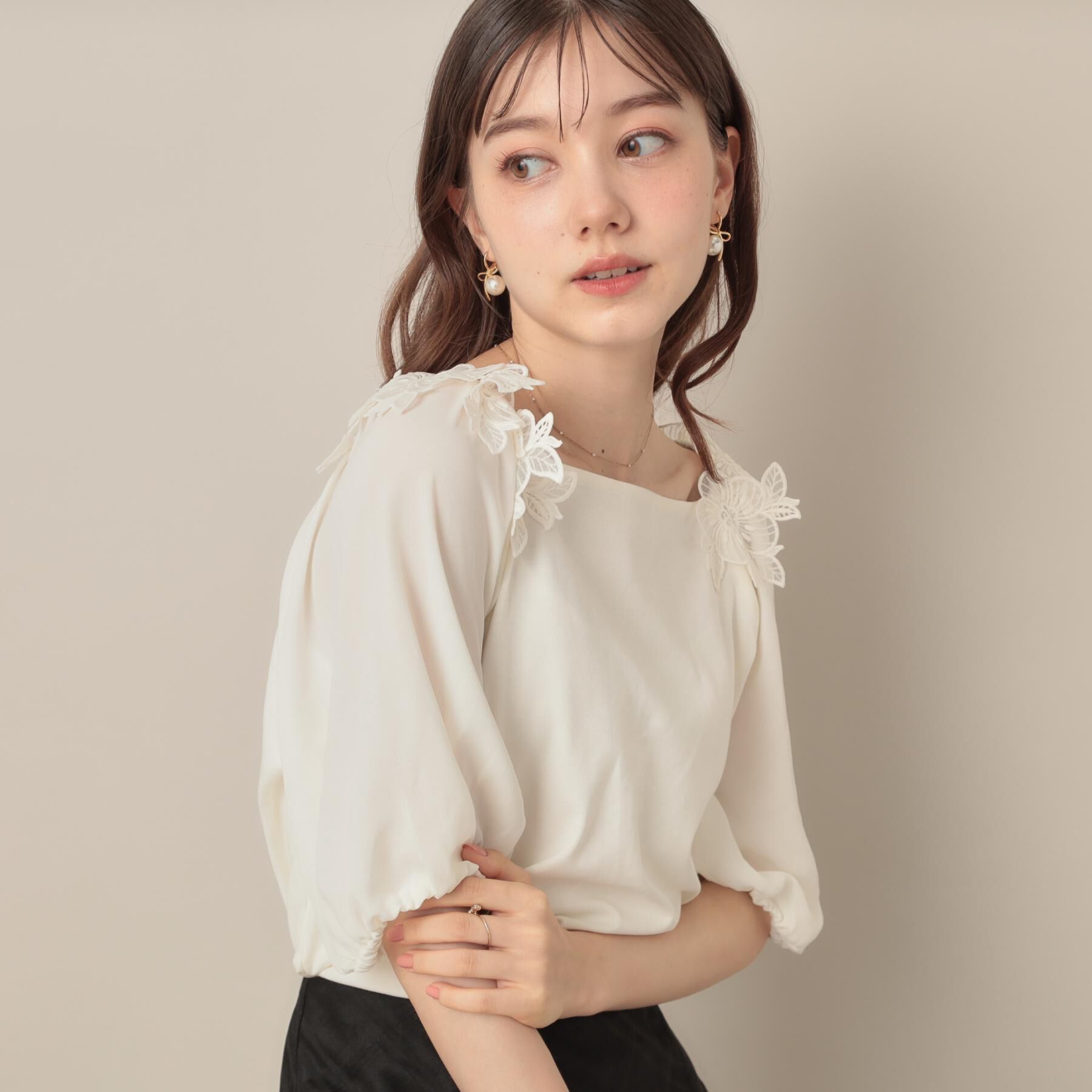 Couture broach「【マシンウォッシャブル・UVケア・接触冷感】ラグランレースドッキングカットソー」|Tシャツ・カットソー|